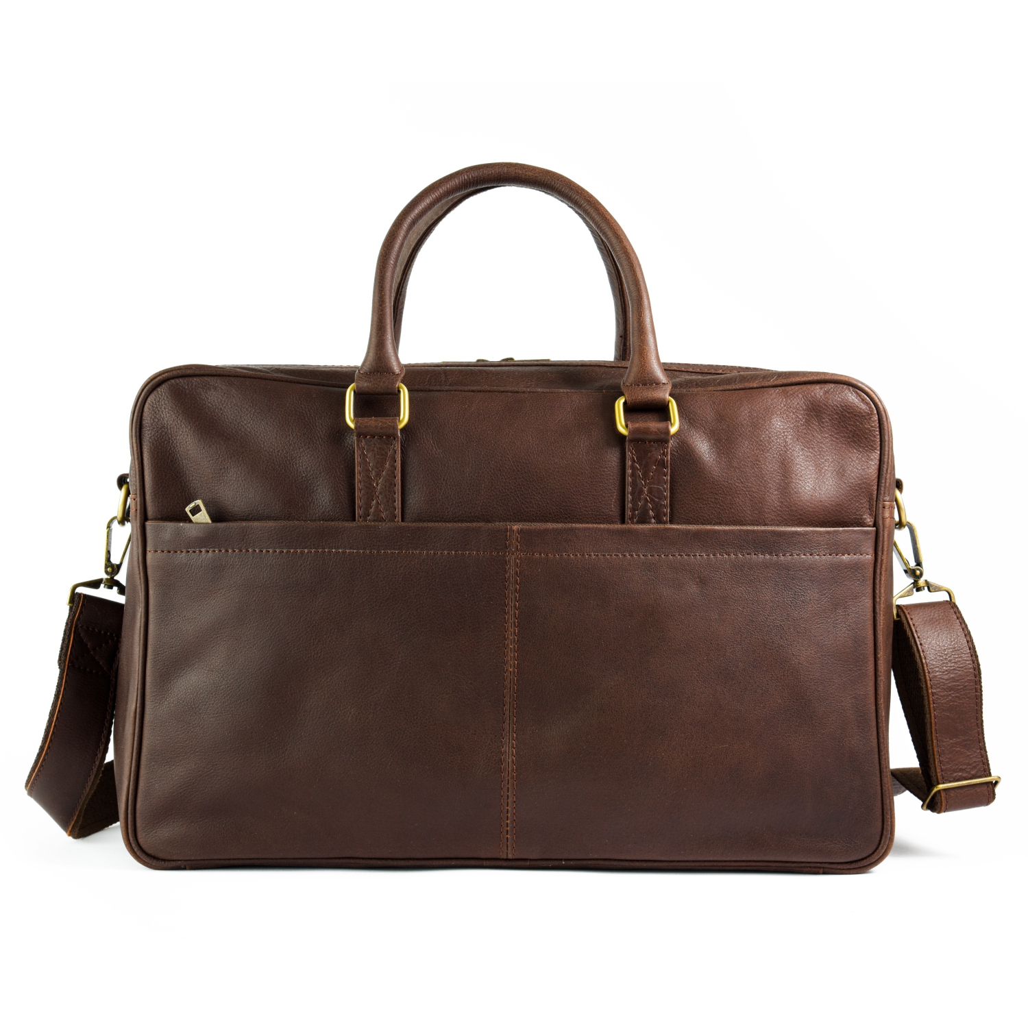 HIDES Messenger Slim Leather Laptop Travel School Briefcase 17", Antique Brown