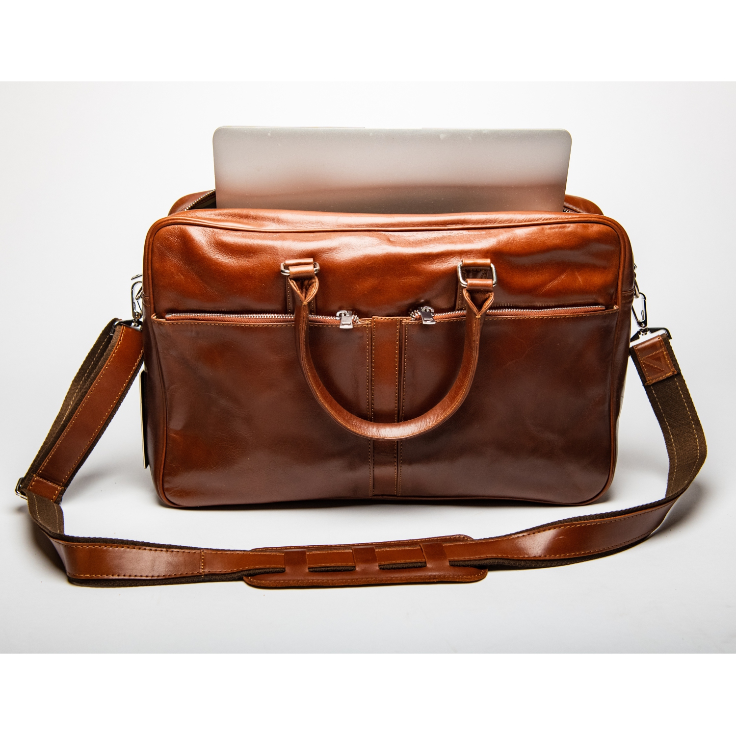 HIDES Messenger Slim Leather Laptop Travel School Briefcase 17", Serena Brown