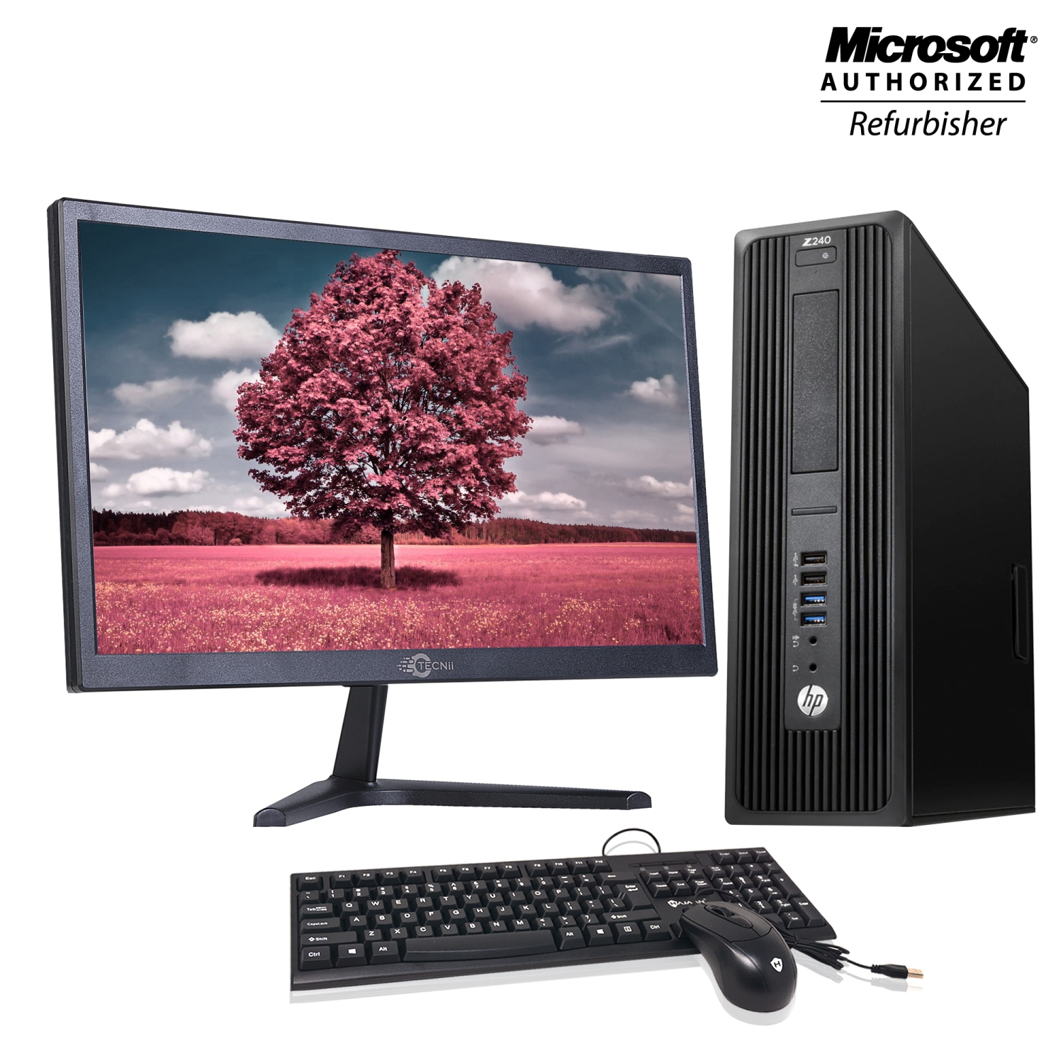 Refurbished (Good) - HP Workstation Z240 SFF Desktop Computer 20 inch Monitor with HDMI Intel i5 6500 8GB RAM 256GB SSD Windows 10 Home WiFi