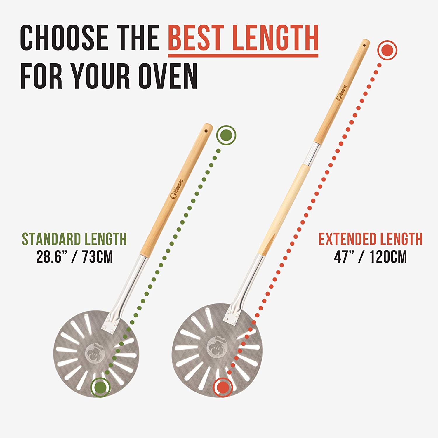 Pelle à pizza en aluminium de 9 po avec manche en bois amovible pour un rangement facile, spatule à pizza Gourmet Luxury de 47 po pour préparer du