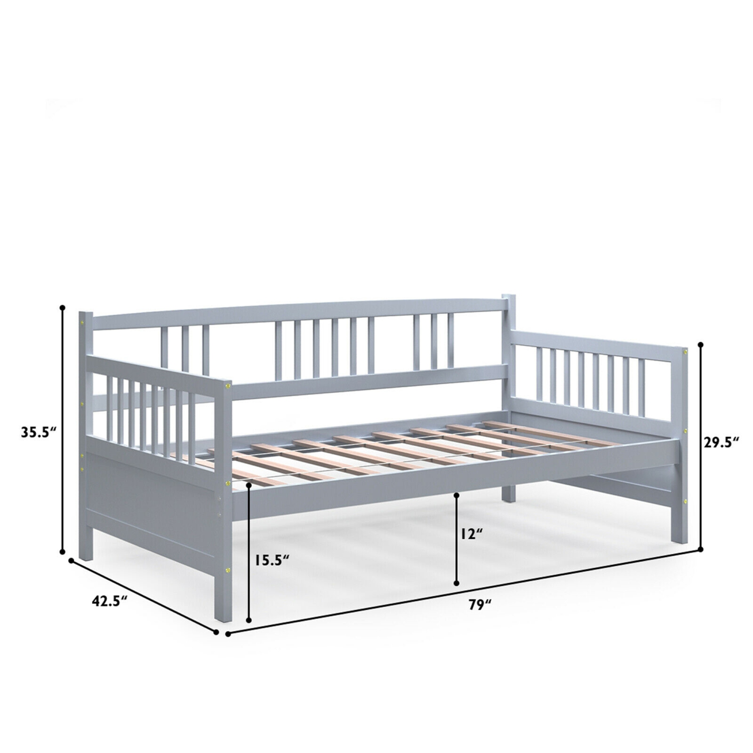Gymax Twin Size Wooden Slats Daybed Bed Sofa Support Platform Sturdy W/Rails