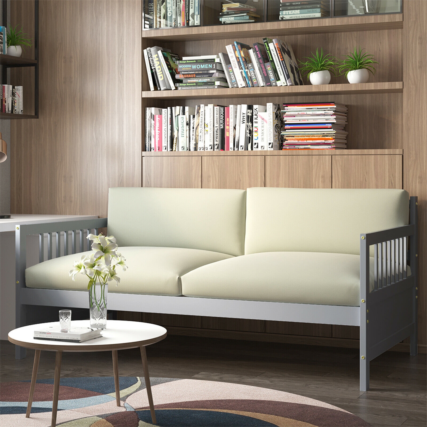 Gymax Twin Size Wooden Slats Daybed Bed Sofa Support Platform Sturdy W/Rails