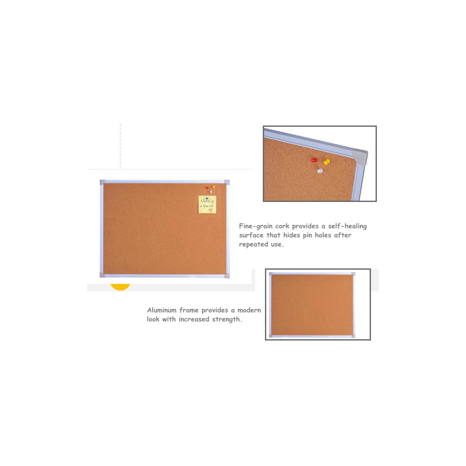 Moustache – babillard en liège 36 x 24 po, cadre en aluminium,