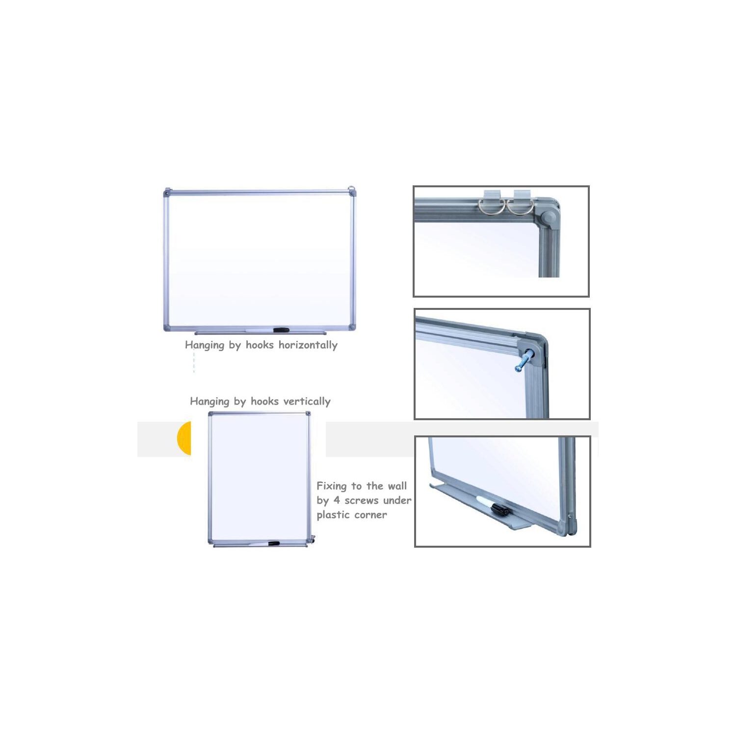 Tableau blanc magnétique de 24 x 35&nbsp;po, tableau effaçable à sec facile à essuyer avec cadre en aluminium, à fixer ou à accrocher au mur