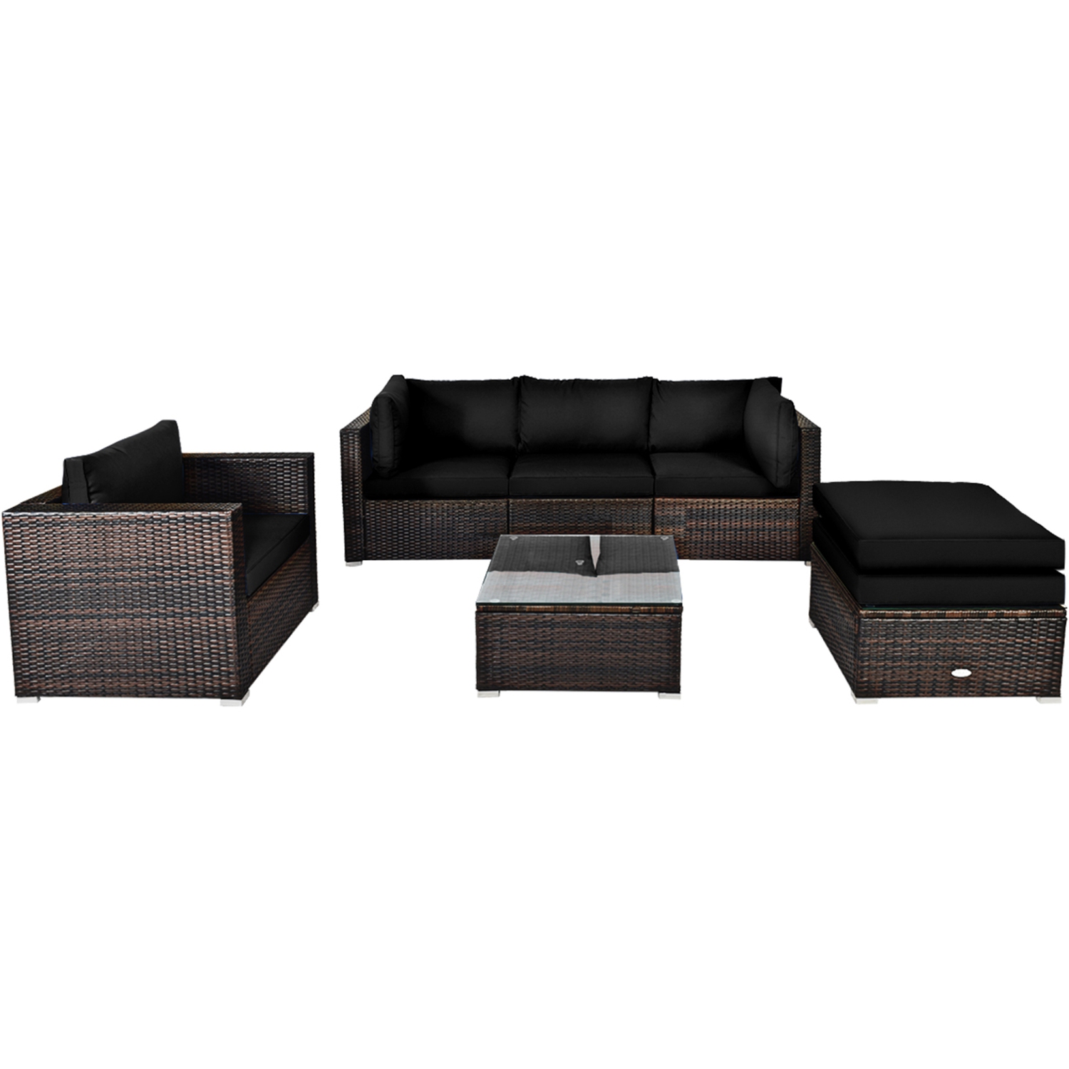 Gymax 6PCS Patio Conversation Set Rattan Sectional Furniture Set w/ Black Cushions