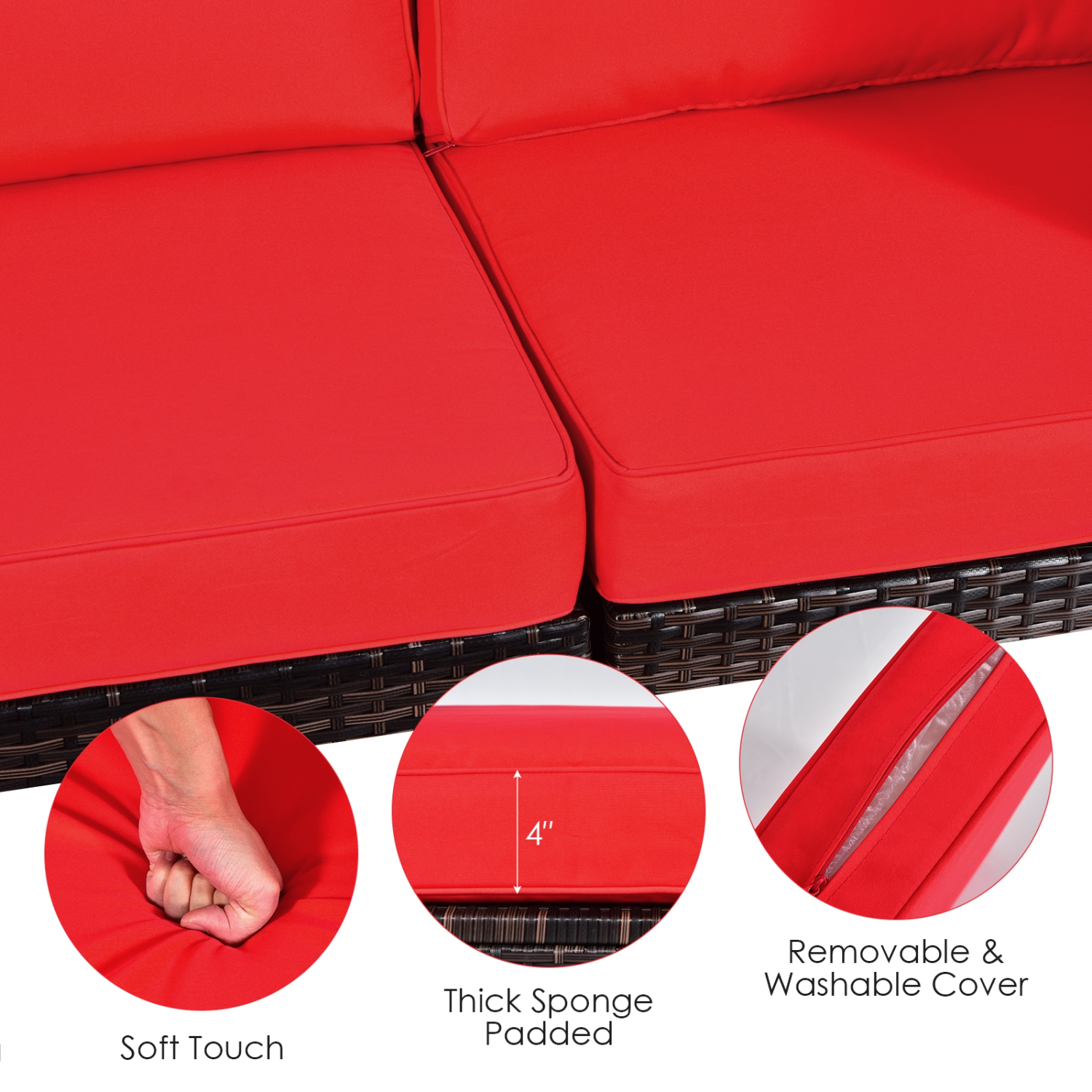 Gymax 6PCS Rattan Outdoor Sectional Sofa Set Patio Furniture Set w/ Red Cushions