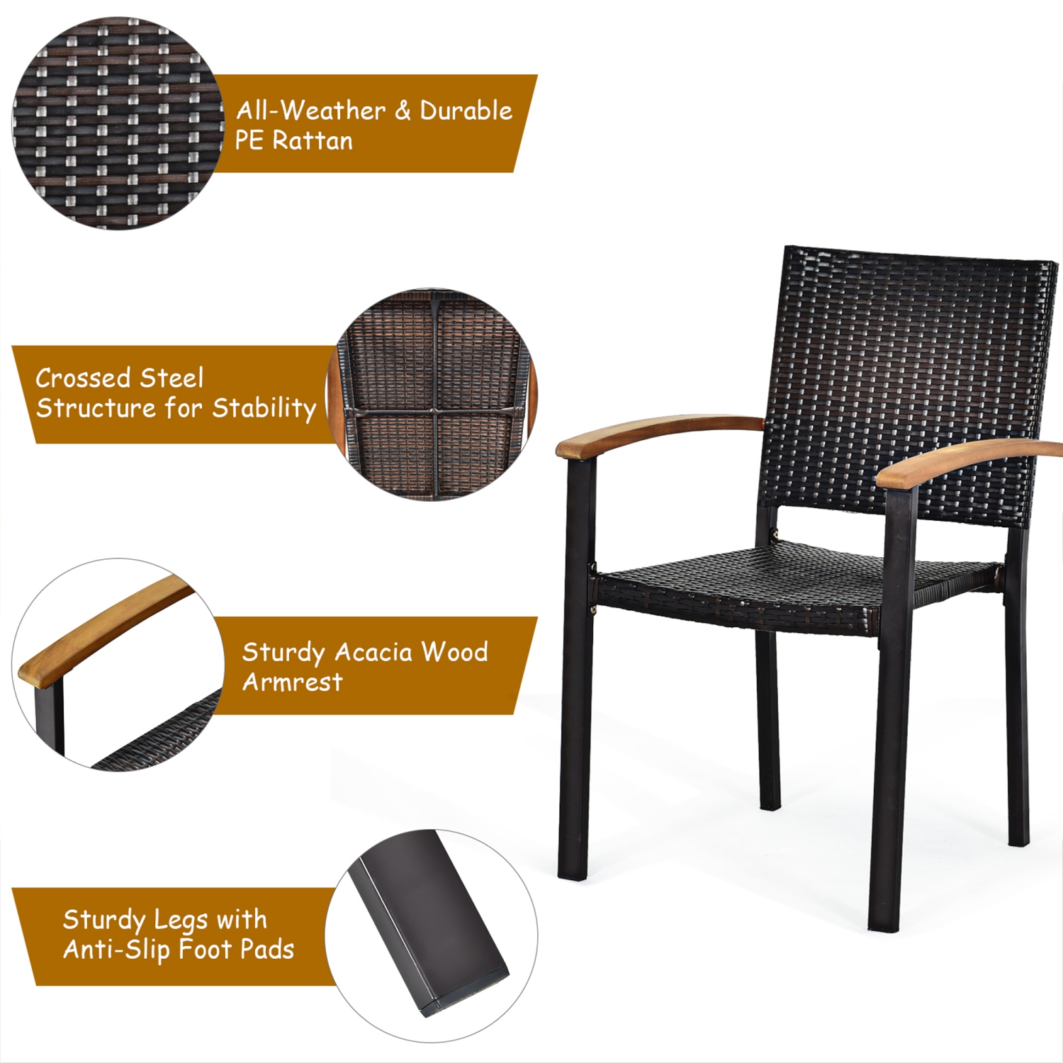 Gymax 7PCS Rattan Outdoor Dining Set Patio Furniture Set w/ Wooden Tabletop