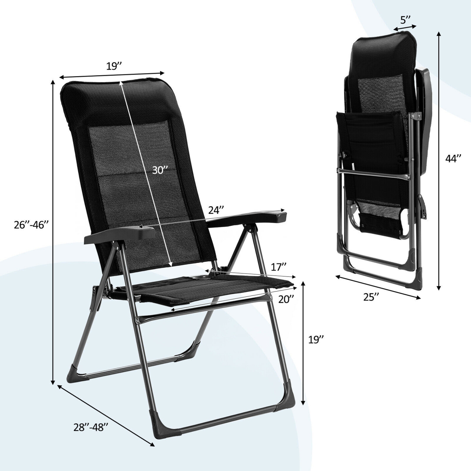 Gymax 2PCS Patio Folding Dining Chairs Portable Camping Headrest Adjust Black