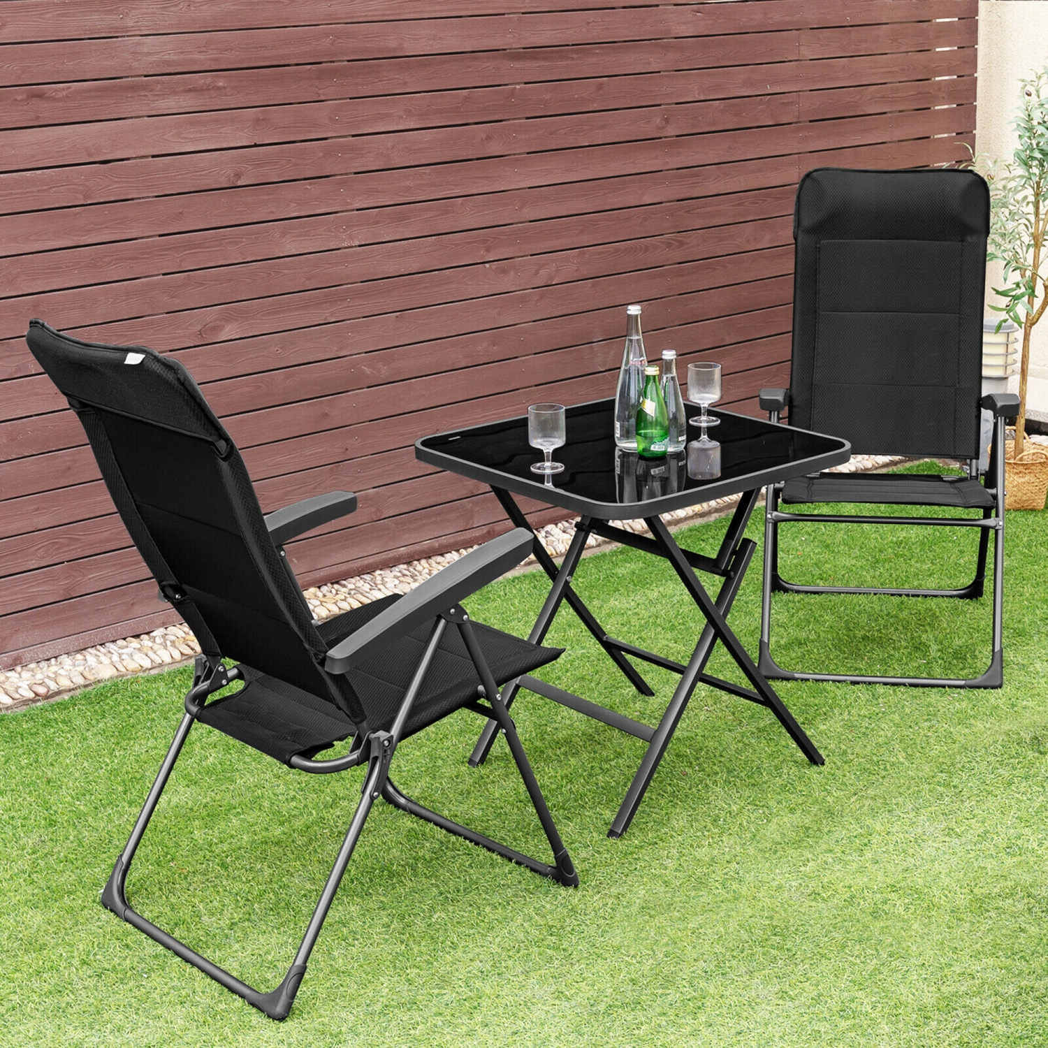 Gymax 2PCS Patio Folding Dining Chairs Portable Camping Headrest Adjust Black