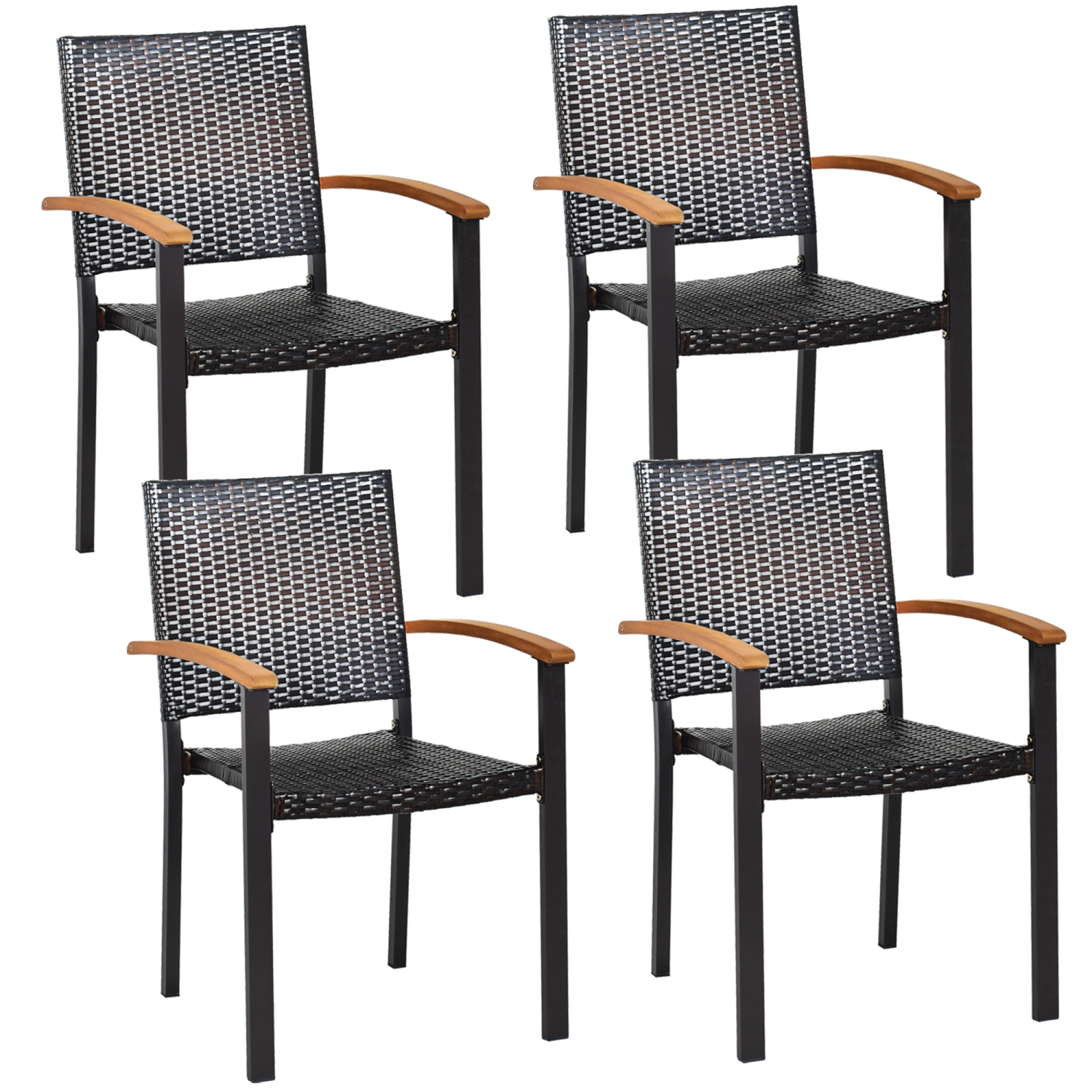 Gymax 4PCS Stackable Patio Wicker Dining Chair Rattan Armchair Outdoor Yard