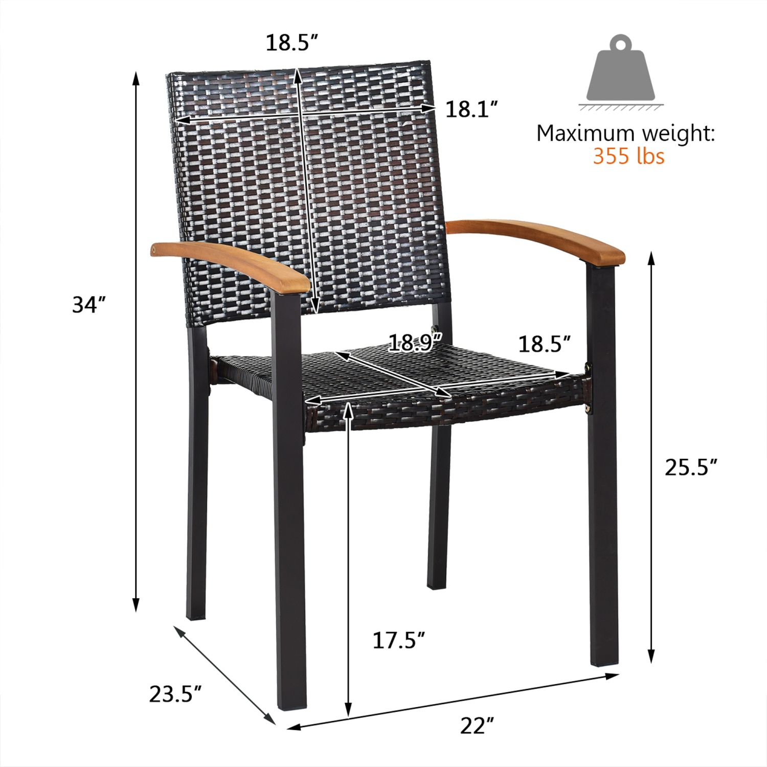 Gymax 4PCS Stackable Patio Wicker Dining Chair Rattan Armchair Outdoor Yard