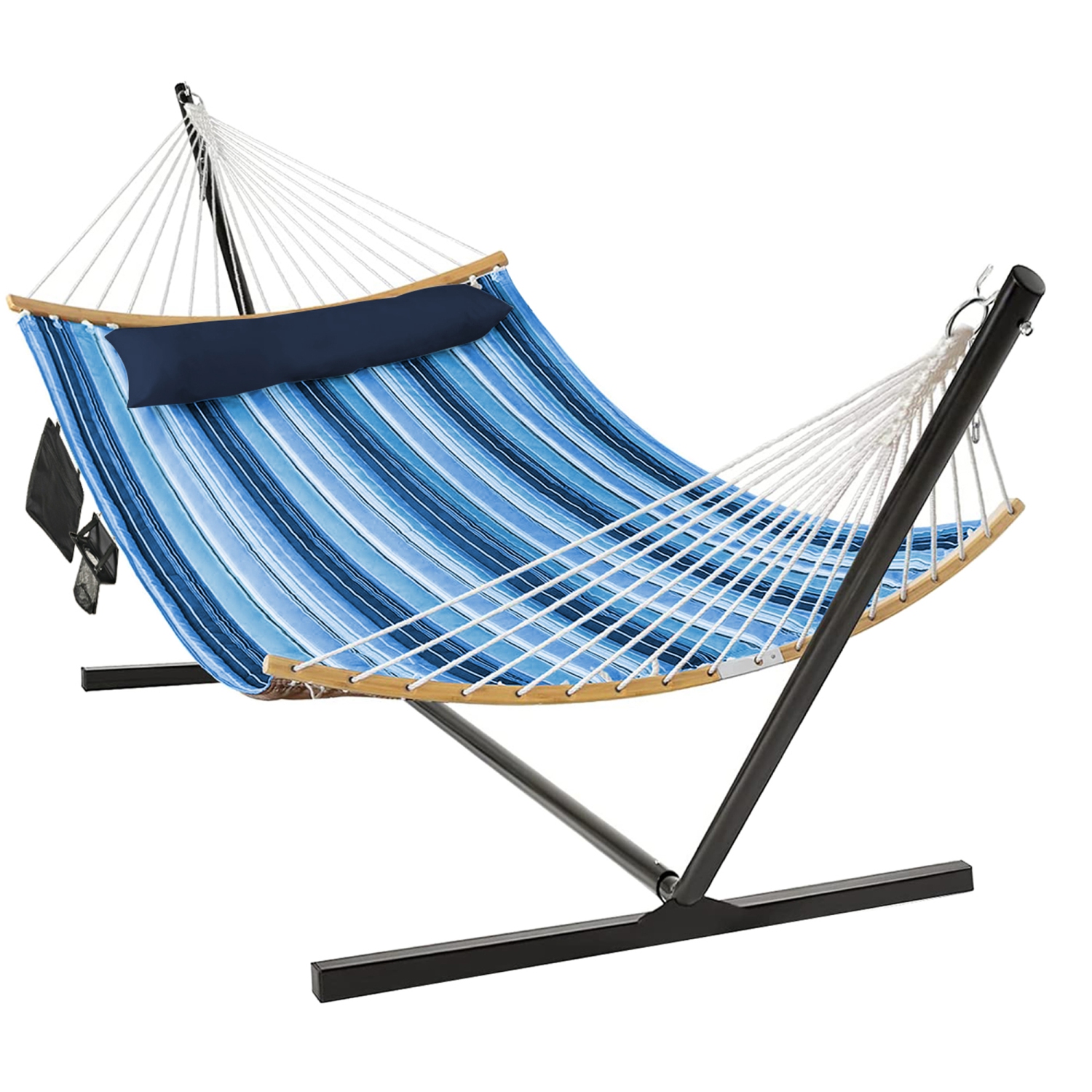 Gymax Swing Hammock Chair Set Hanging Bed w/ Heavy-Duty Steel Stand Cup Holder