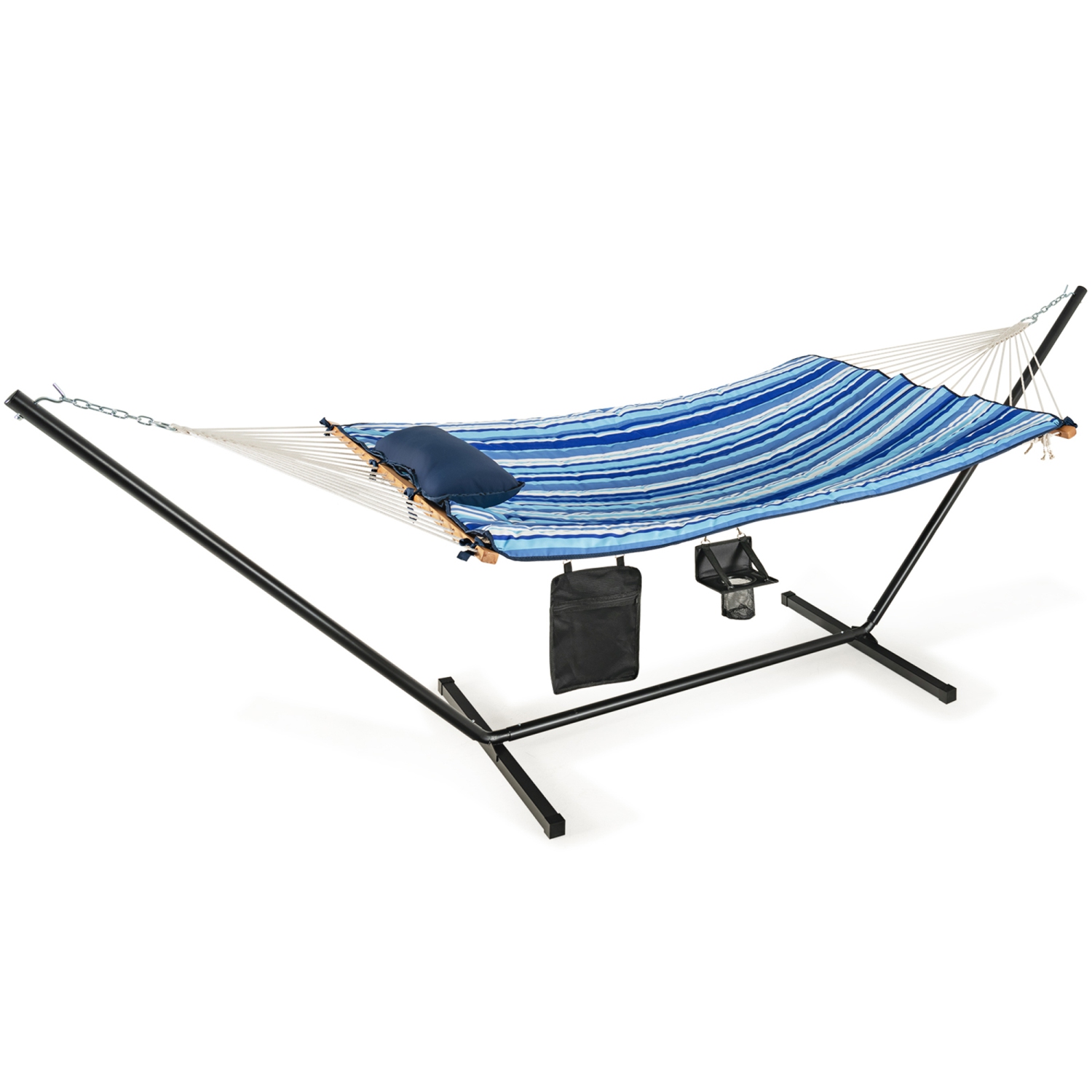 Gymax Swing Hammock Chair Set Hanging Bed w/ Heavy-Duty Steel Stand Cup Holder