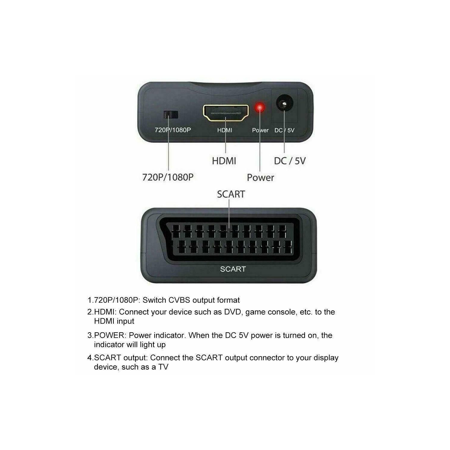 ISTAR SCART to HDMI Converter Audio Video Converter Scaler Adapter with USB Power Adapter for HDTV STB VHS Sky DVD 1080P