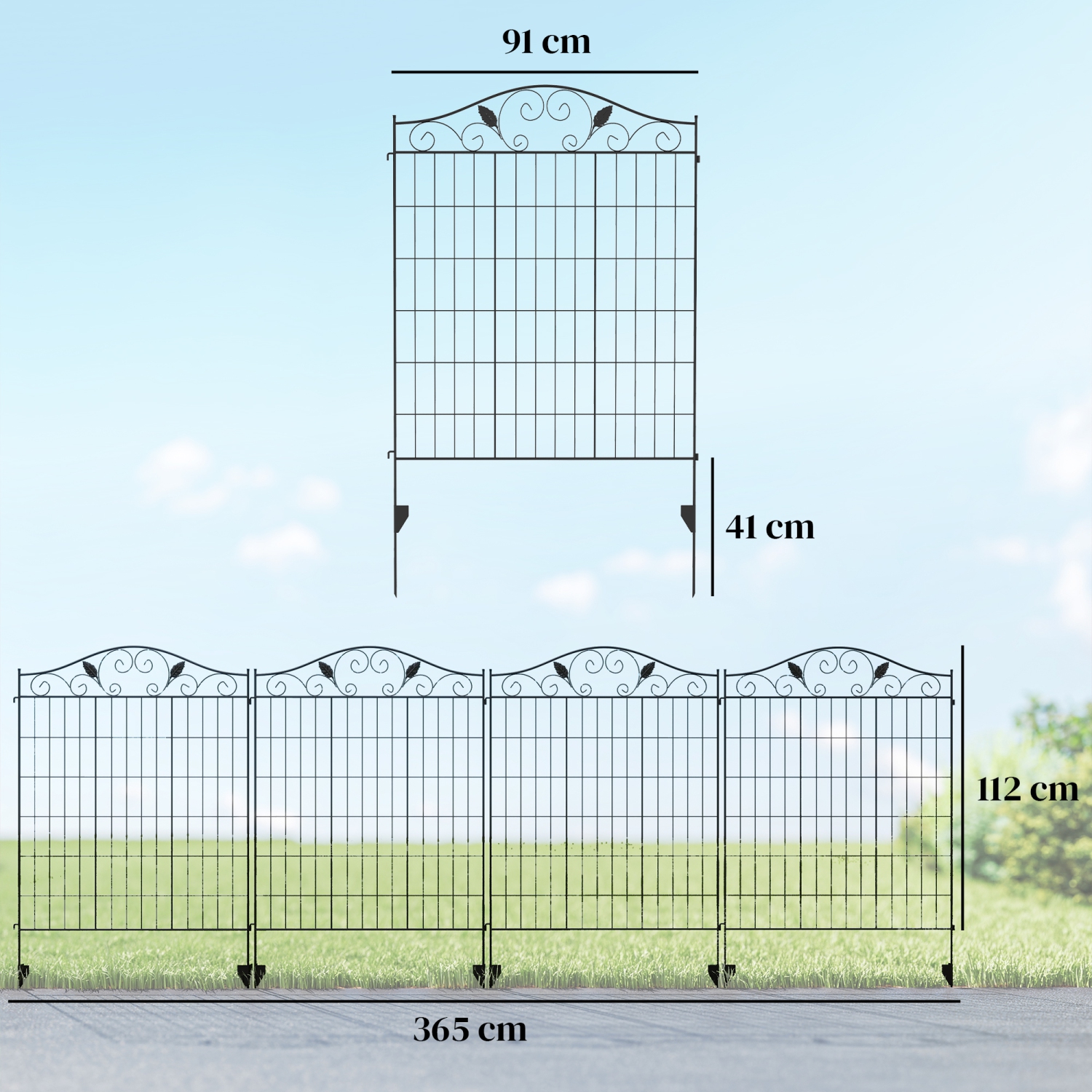 Outsunny Garden Decorative Fence 4 Panels 44in x 12ft Steel Wire Border Edging for Landscaping