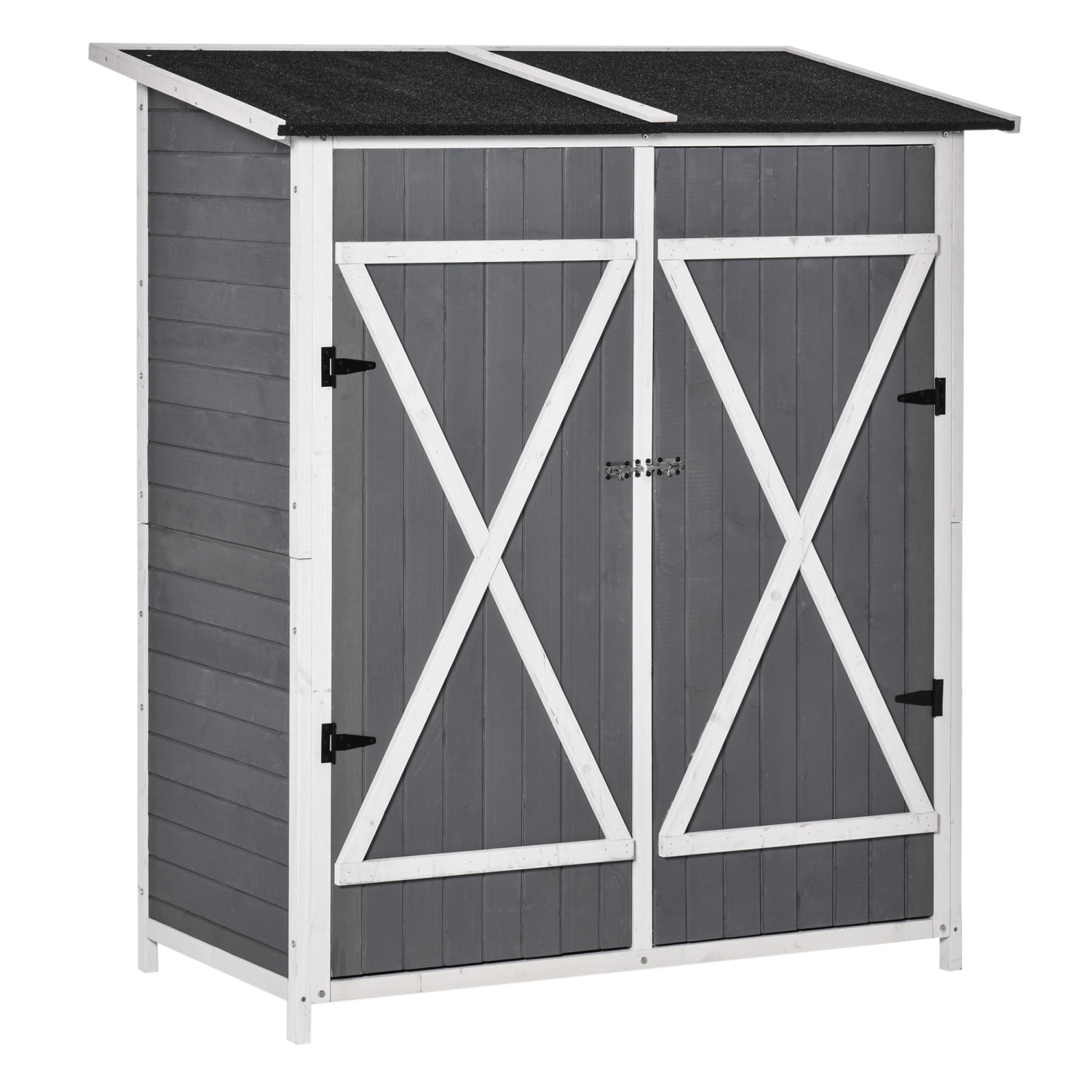 Outsunny 54.75''x29.5''x63'' Garden Storage Shed Asphalt Roof Wooden Timber Double Door Utility Storage House w/ Movable Shelf & Fixed Fittings