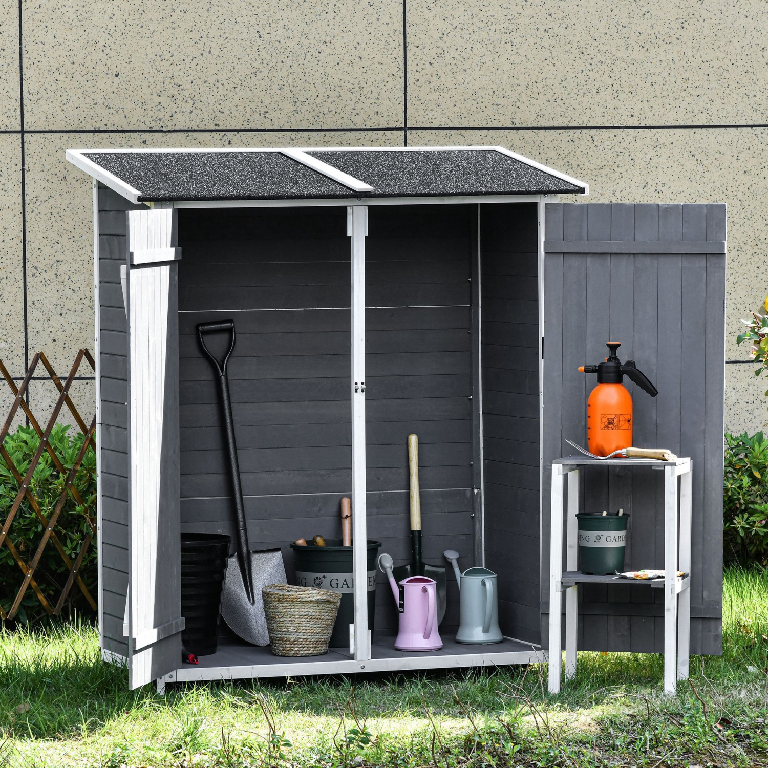 Outsunny 54.75''x29.5''x63'' Garden Storage Shed Asphalt Roof Wooden Timber Double Door Utility Storage House w/ Movable Shelf & Fixed Fittings