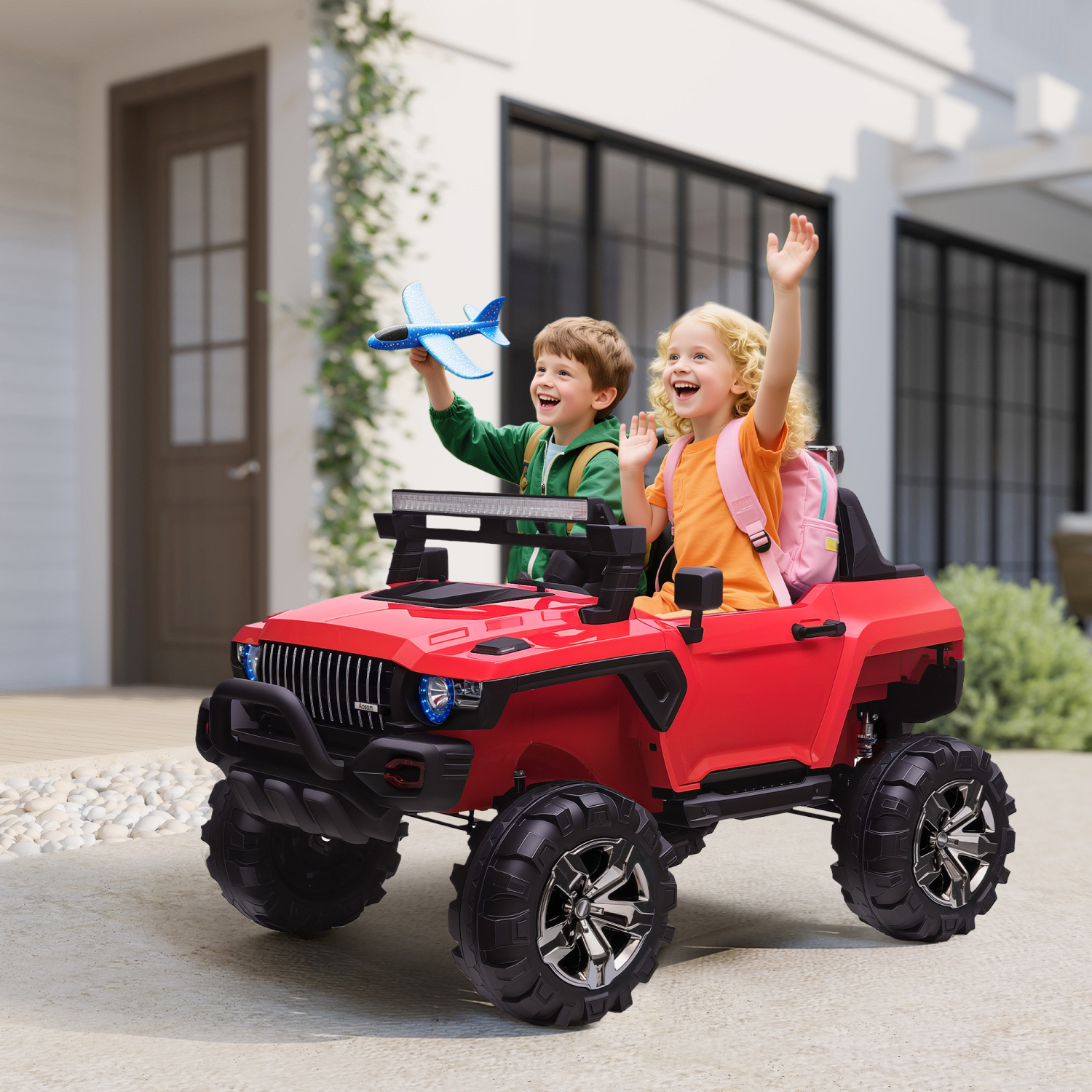 Aosom 2-Seater Kids Ride On Police Car, 12V 7AH Ride on Truck, Electric Car for Toddlers with Remote Control, LED Lights, Big Wheels, 4 Shock