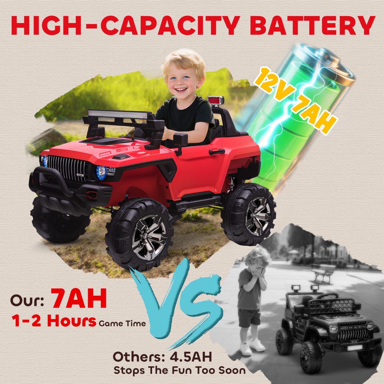 Aosom 2-Seater Kids Ride On Police Car, 12V 7AH Ride on Truck, Electric Car for Toddlers with Remote Control, LED Lights, Big Wheels, 4 Shock