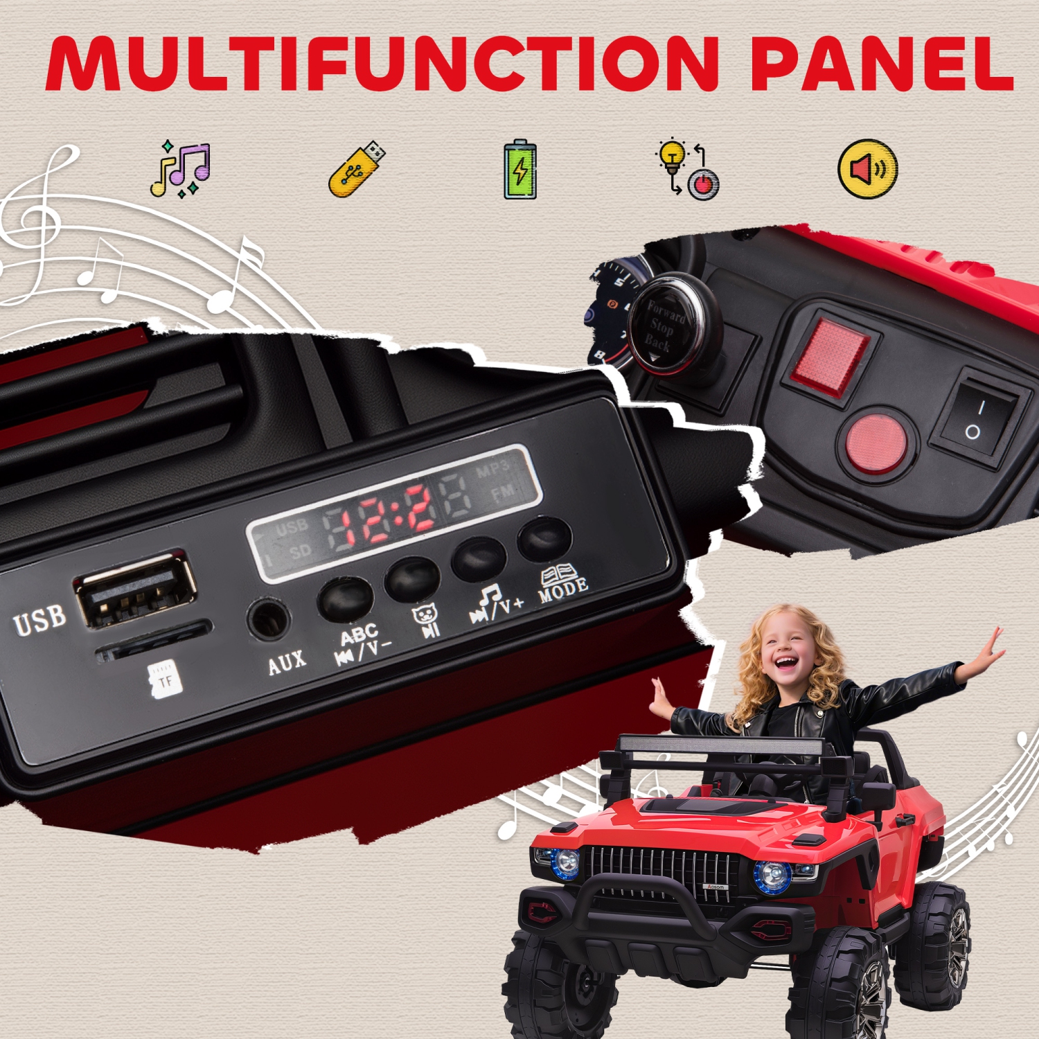 Aosom 2-Seater Kids Ride On Police Car, 12V 7AH Ride on Truck, Electric Car for Toddlers with Remote Control, LED Lights, Big Wheels, 4 Shock