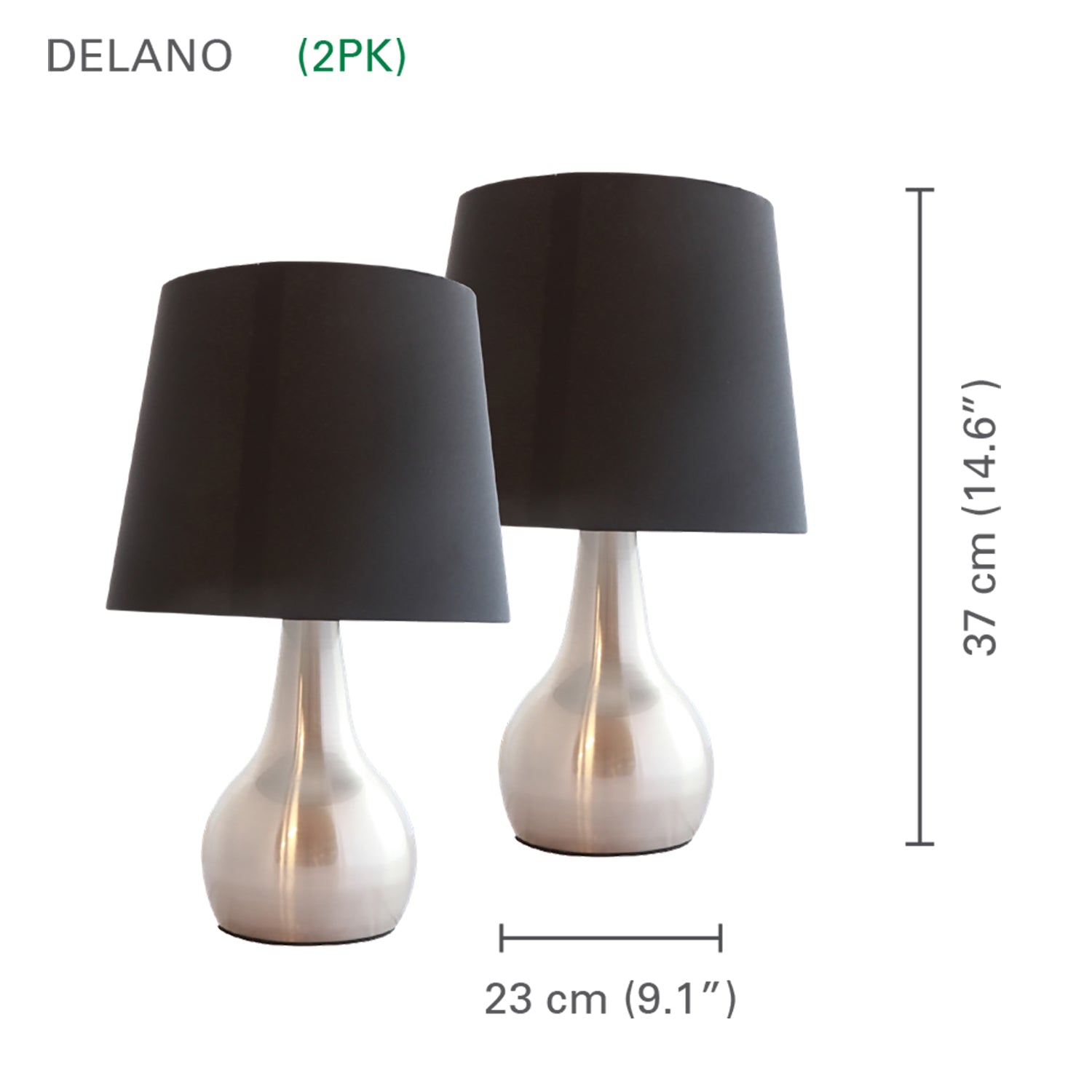 Xtricity - Set of 2 Touch Table Lamps with 3 Level of Intensity, 9 '' x 14.5 '', From the Delano Collection, Black and Silver