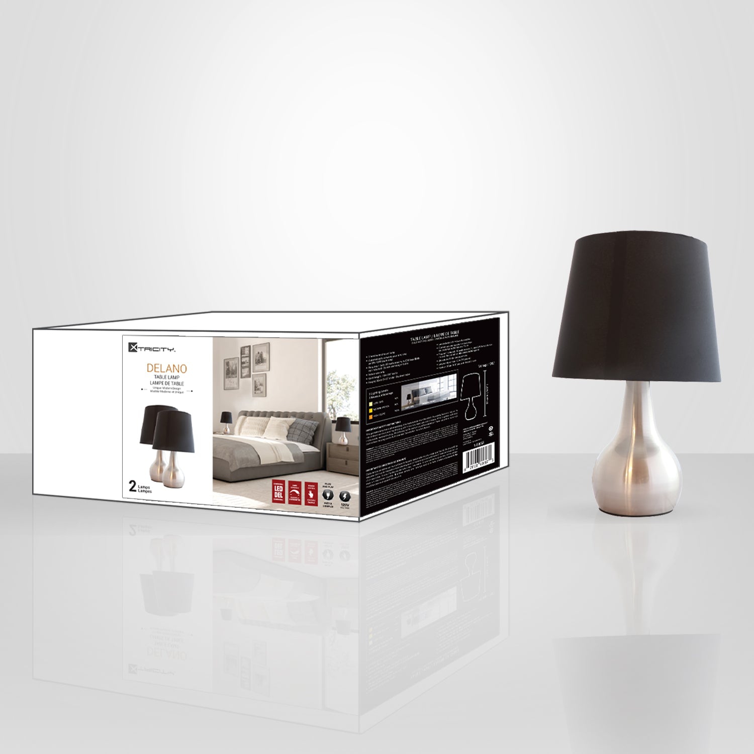 Xtricity - Set of 2 Touch Table Lamps with 3 Level of Intensity, 9 '' x 14.5 '', From the Delano Collection, Black and Silver