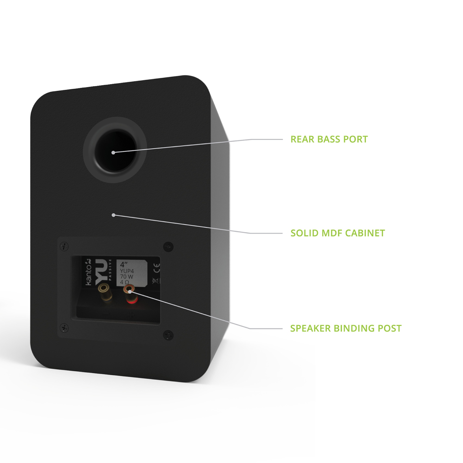 Kanto YUP4 Passive Bookshelf Speakers with 1" Silk Dome Tweeter and 4" Kevlar Woofer | Black | Pair