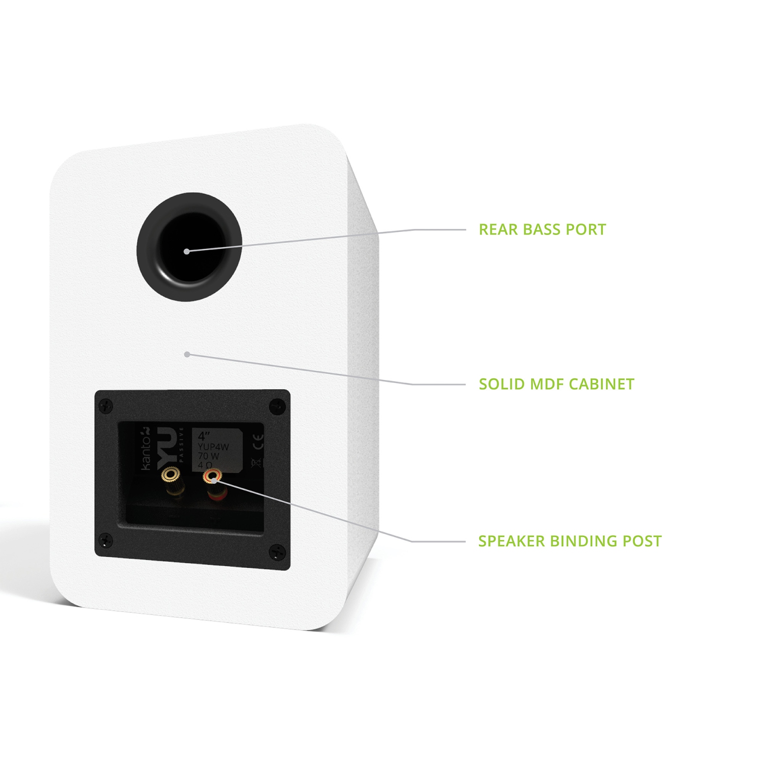 Kanto YUP4W Passive - Haut-parleurs avec tweeter à dôme en soie de 1 po et woofer en Kevlar de 4 po | Blanc | Paire