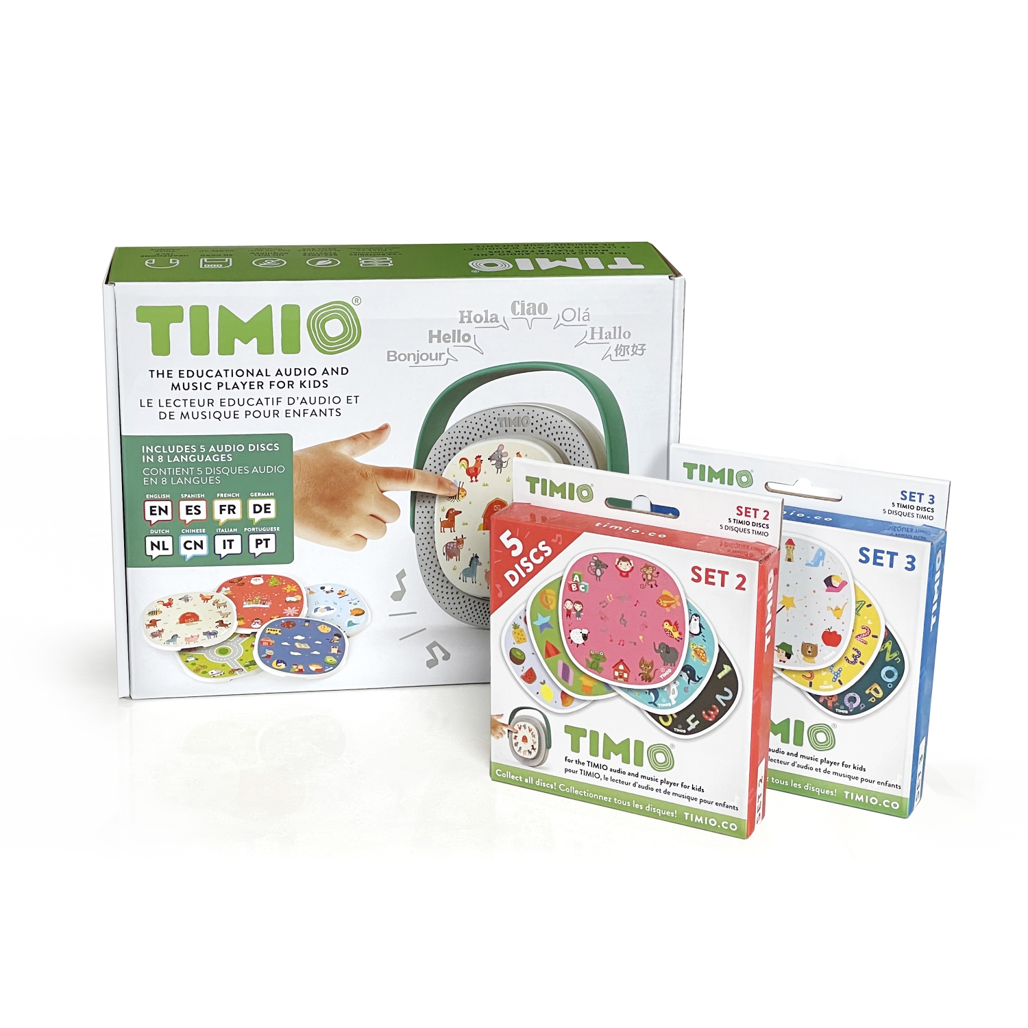 Lecteur audio et musical éducatif sans écran TIMIO + packs de 2 disques (15  disques au total)
