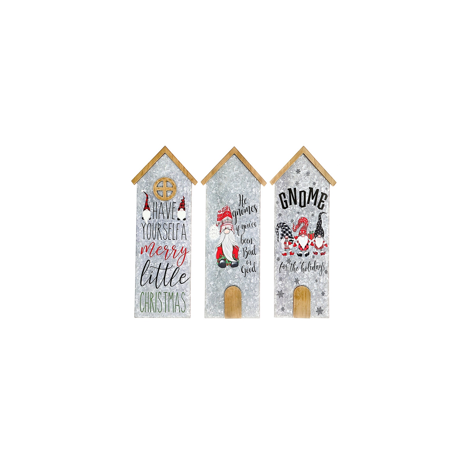 House Shaped Galvanized Gnome Greetings - Set of 3
