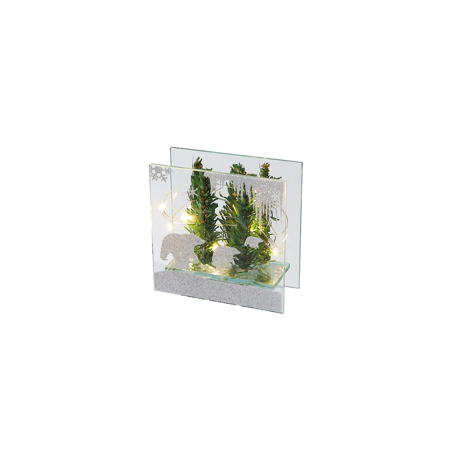 Forêt D'Hiver Ours Led Socle En Verre