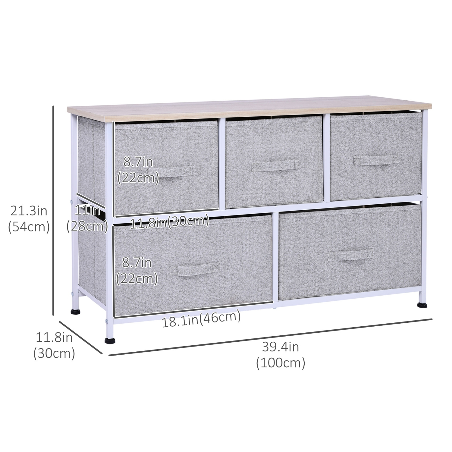 HOMCOM Linen Drawer Cabinet Organizer Storage Dresser Tower with 5 Removable Drawer Metal Frame Adjustable Feet for Living Room, Kitchen, Bathroom,