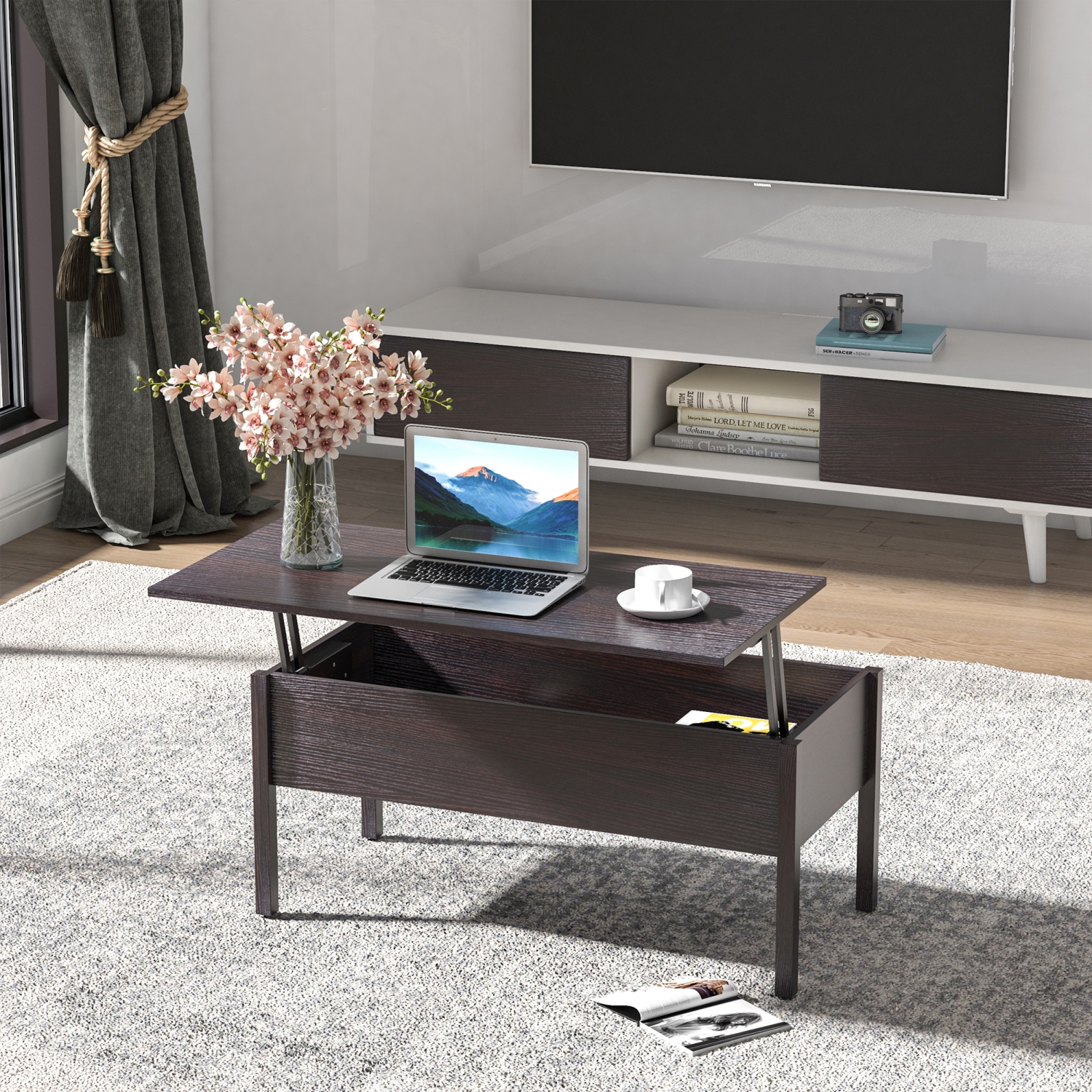 HOMCOM 39" Modern Lift Top Coffee Table with Hidden Storage Compartment, Center Table for Living Room, Coffee