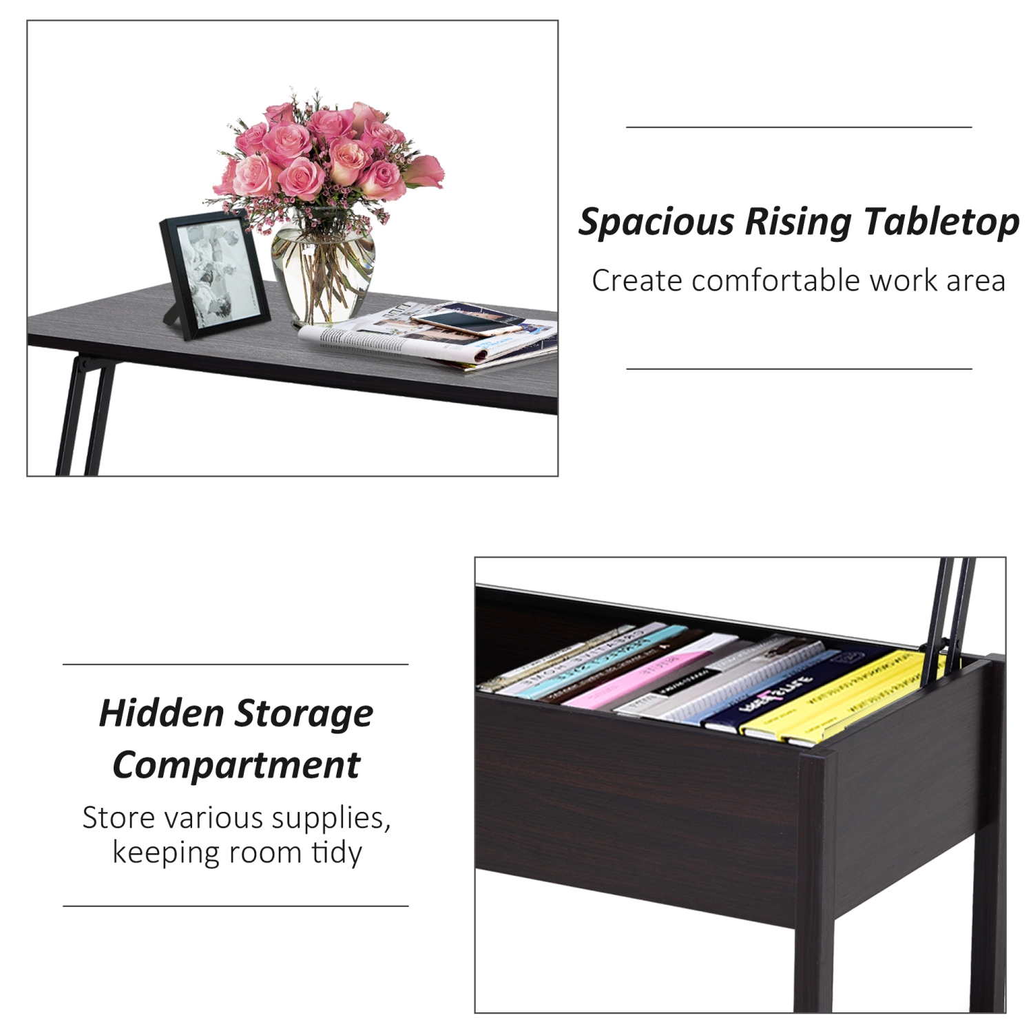 HOMCOM 39" Modern Lift Top Coffee Table with Hidden Storage Compartment, Center Table for Living Room, Coffee