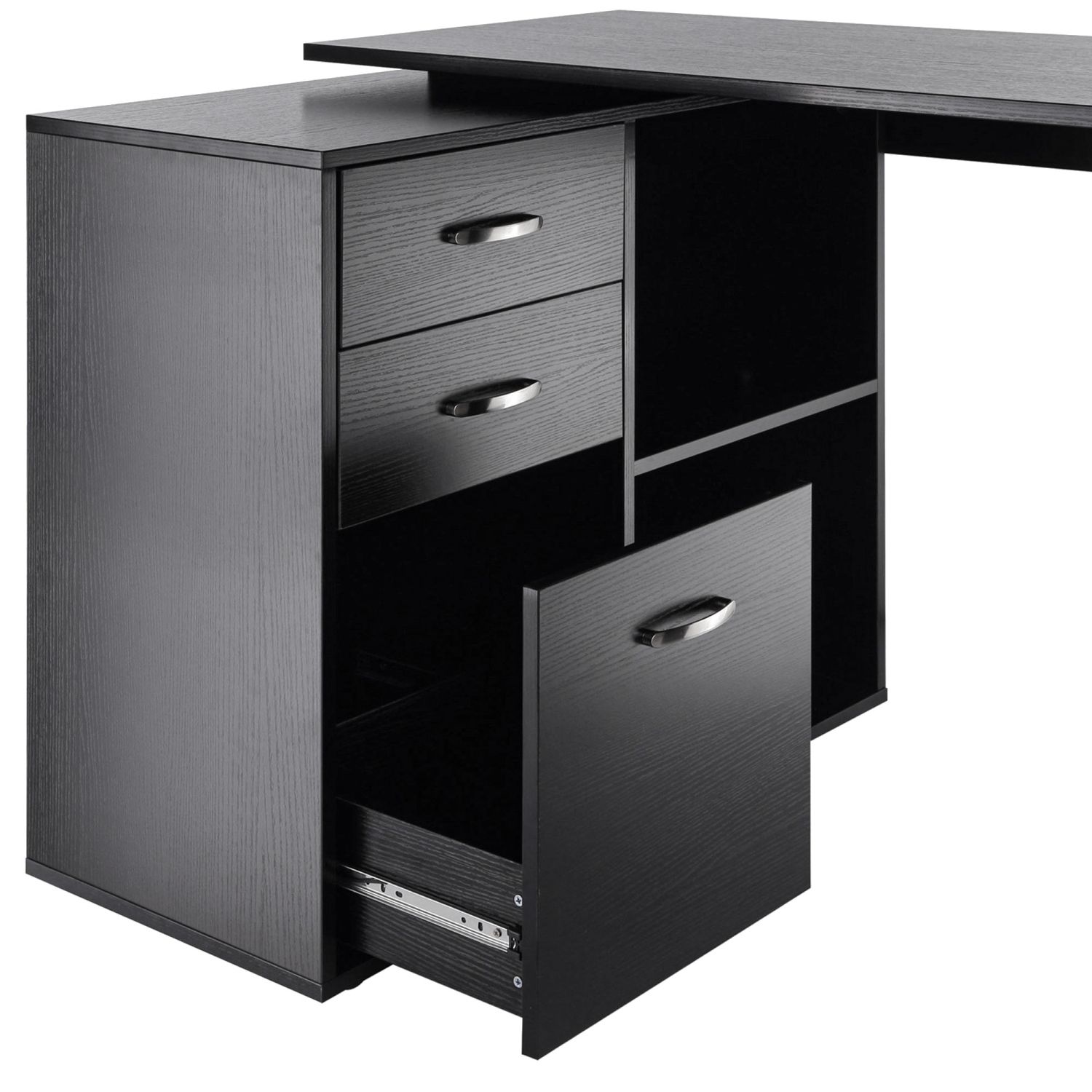 HOMCOM 46" L Shaped Desk with Drawers, Computer Corner Desk with Storage Shelf, PC Table Home Office Workstation, Black