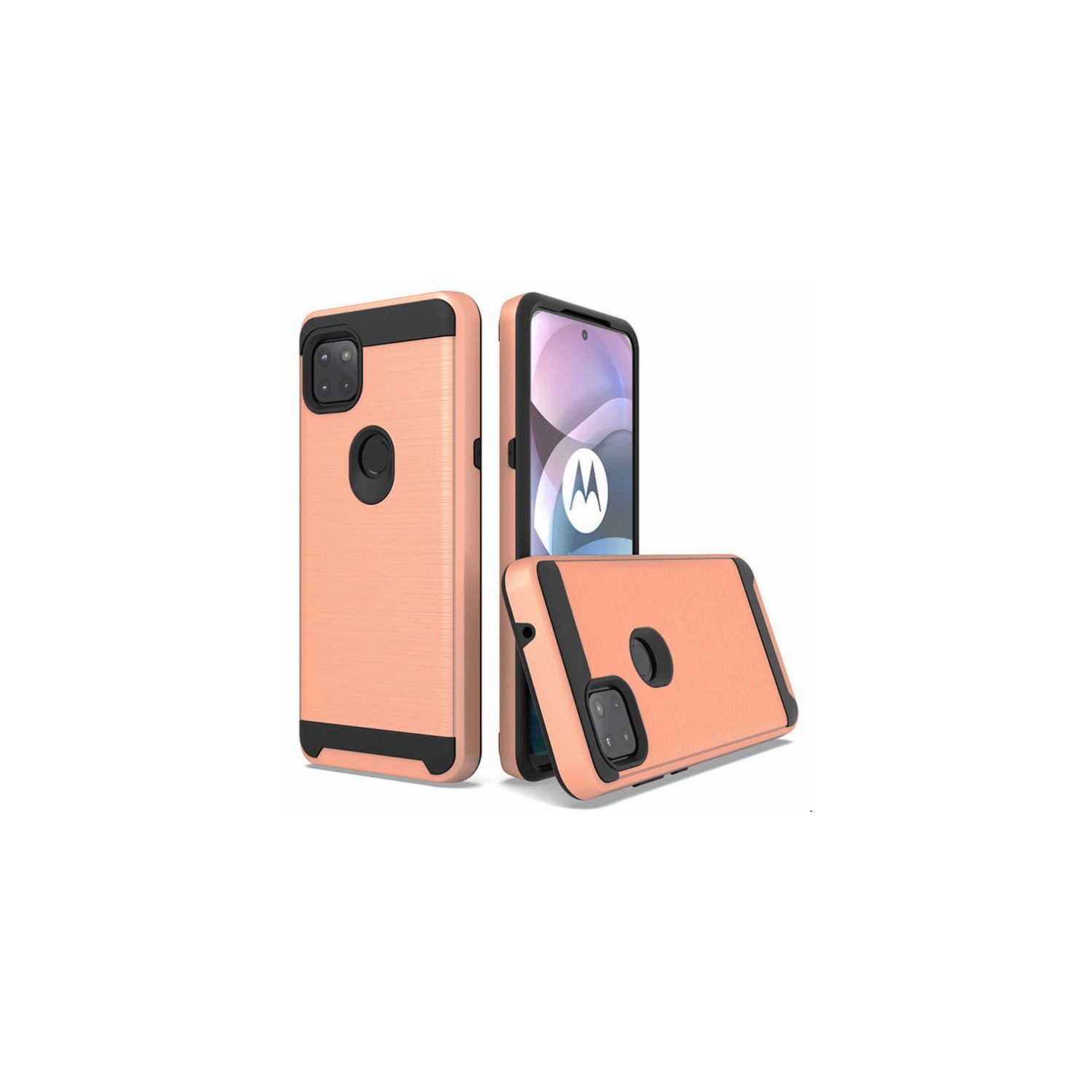 TopSave Blushed Texture PC+TPU Hard Rugged Cover Case For Motorola Moto One 5G Ace 6.7", Rose Gold