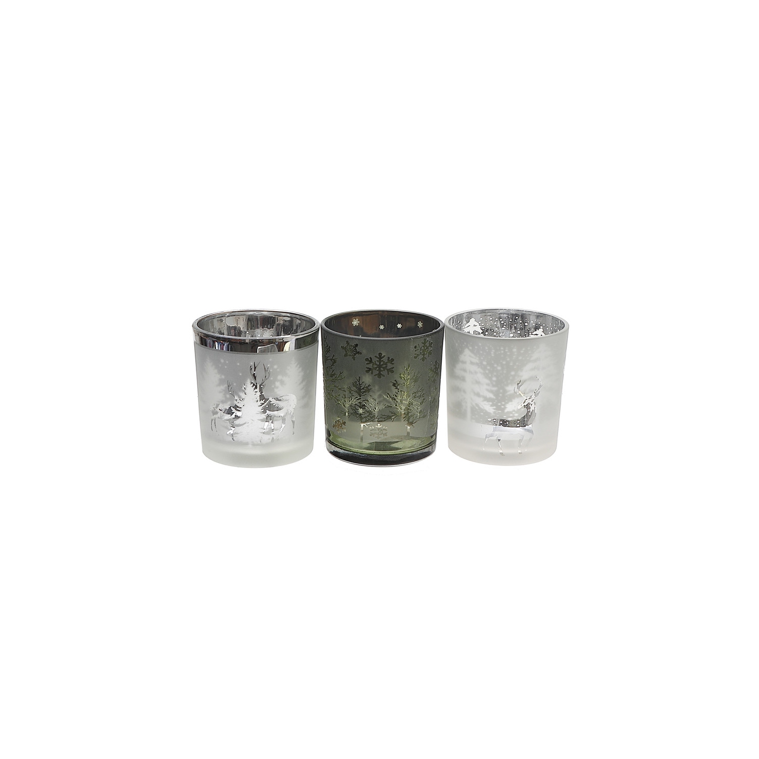 Glass Tealight Holders (Frosted Winter) (Asstd) - Set of 3