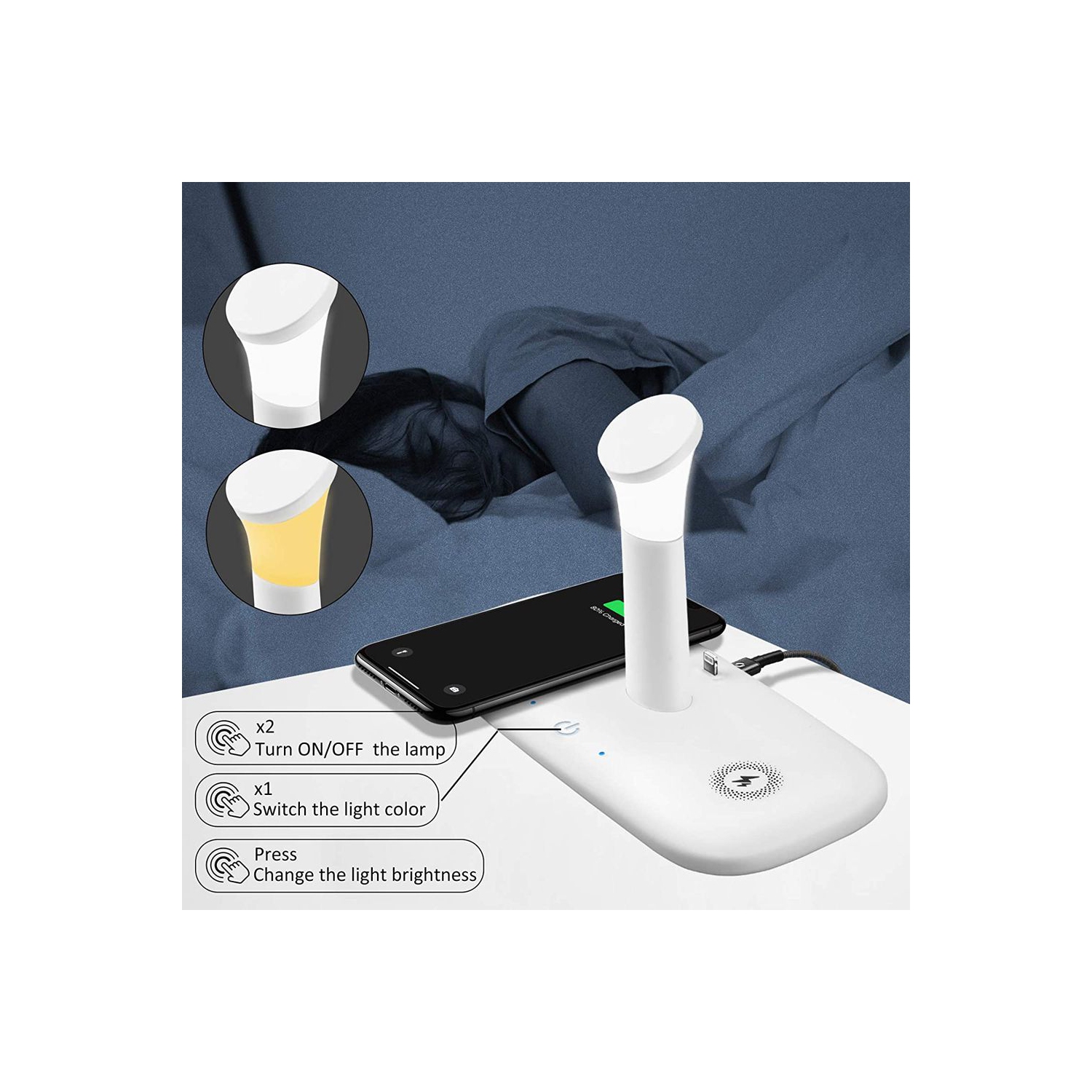 WINGOMART 5in1 Wireless Fast Charging Dock W/ Night Light, Qi Certified for Apple Airpods iPhone 16 pro max iphone 15 14 13 12 wireless charger stand