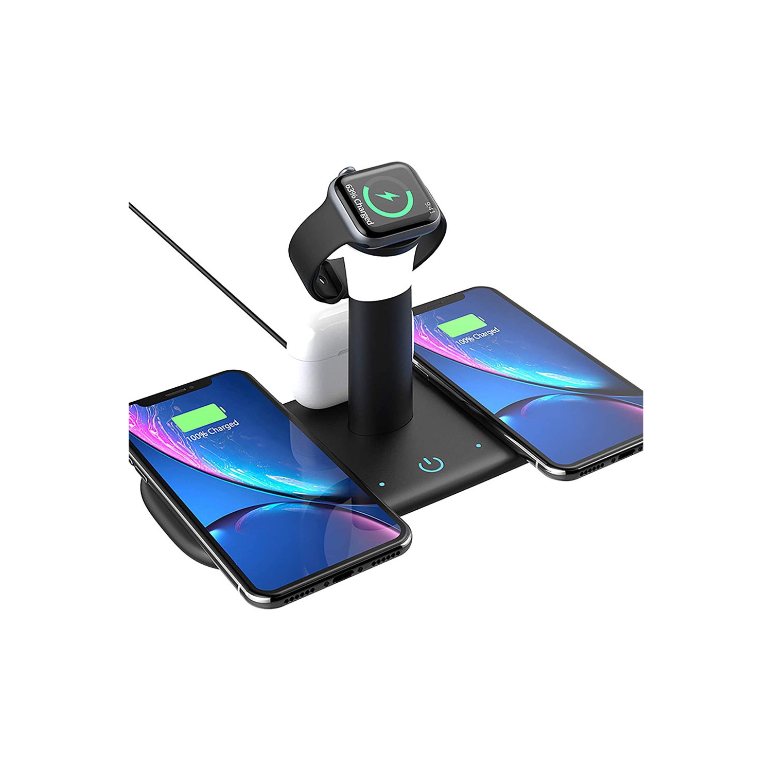 WINGOMART 5 in 1 Wireless Fast Charging Dock with Night Light, Qi Certified for iPhone 11 Pro / Xs / Xr / 8, Samsung, Apple watch & Airpods - BLACK