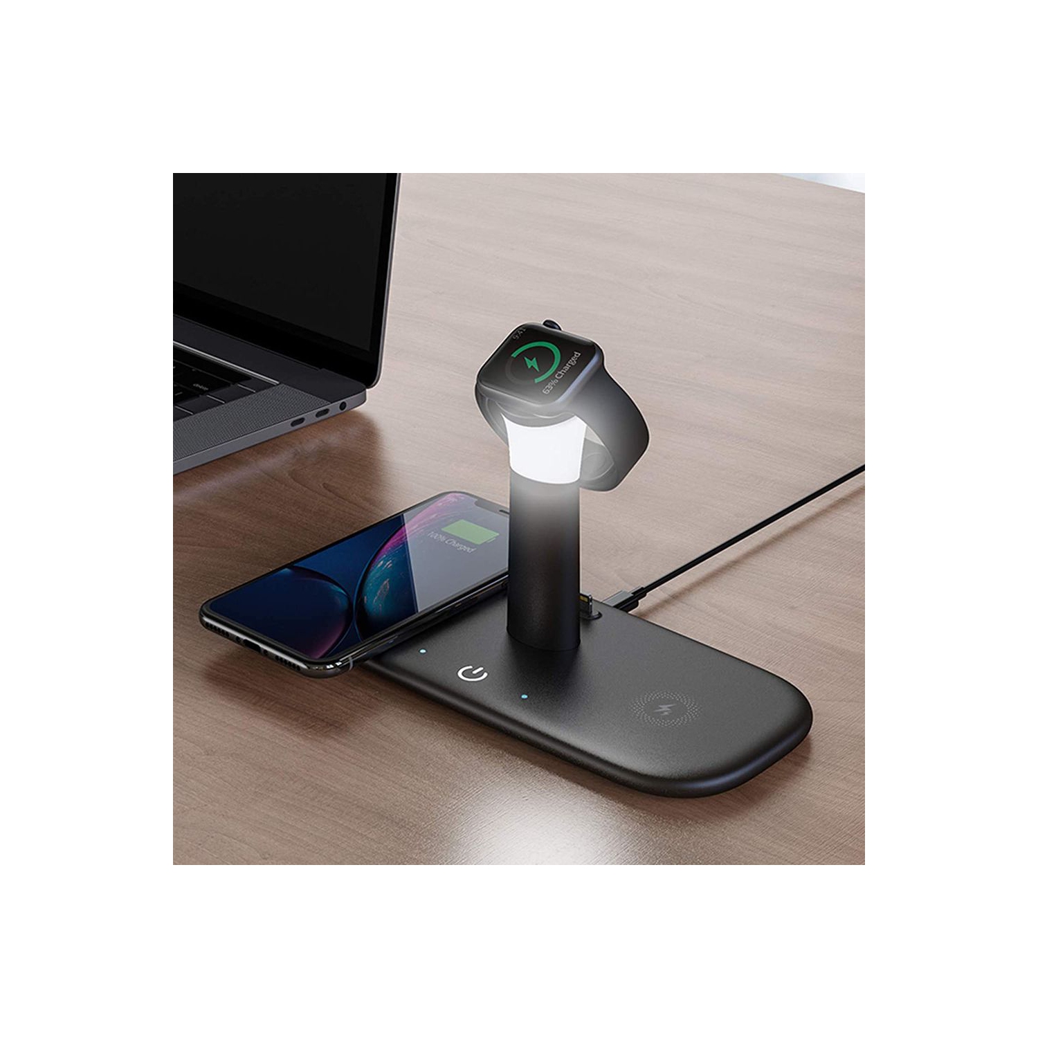 Station de recharge rapide sans fil 5-en-1 WINGOMART avec veilleuse, certifiée Qi pour iPhone 14 Pro Max 13 12 11 Pro/XS/XR/8, Samsung, Apple Watch