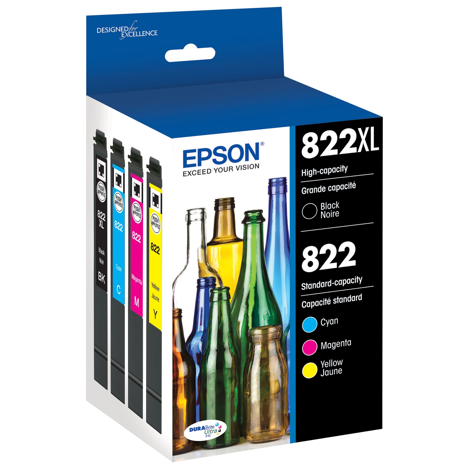 Epson DURABrite Ultra T822 XL Black & T822 Colour Ink - 4 Pack