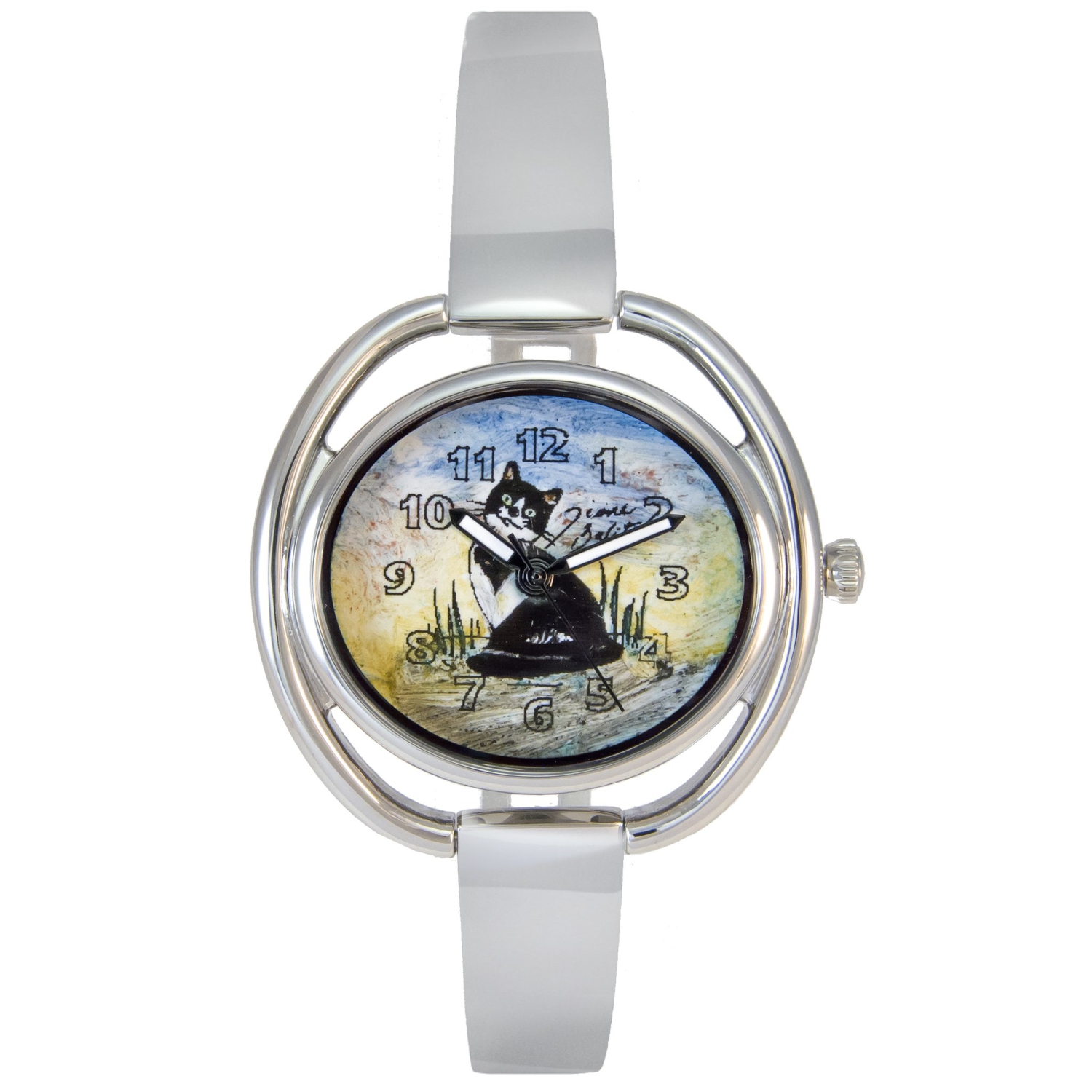 Montre femme bracelet ajustable acier inoxydable | CHAT NOIR ET BLANC