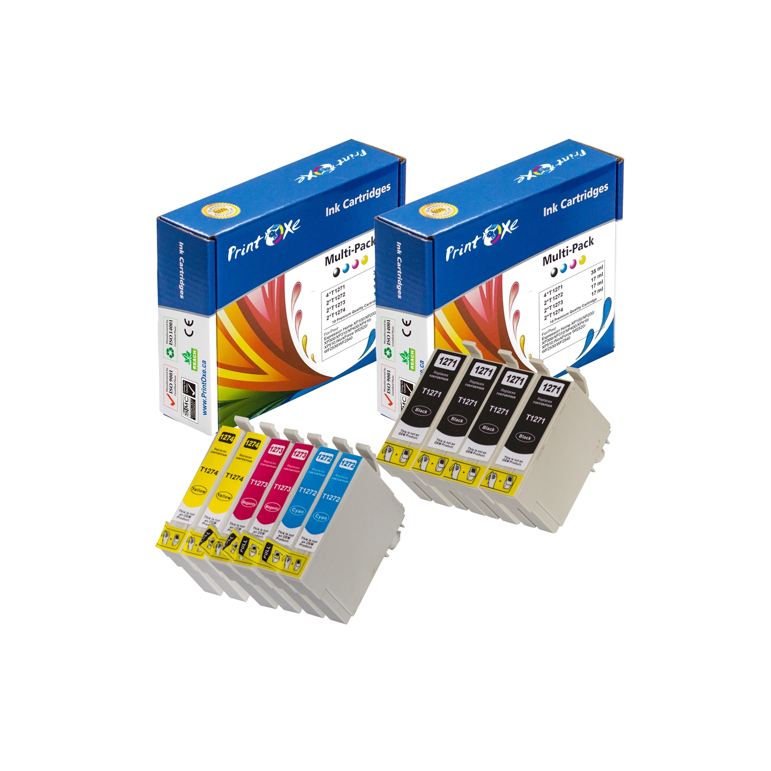 PRINTOXE® T127 Reman 10 Ink Cartridges T1271 T1272 T1273 T1274 for Epson Stylus NX625 & WorkForce 545 / 60 / 630 / 633 / 635 / 645 / 840 / 845 /