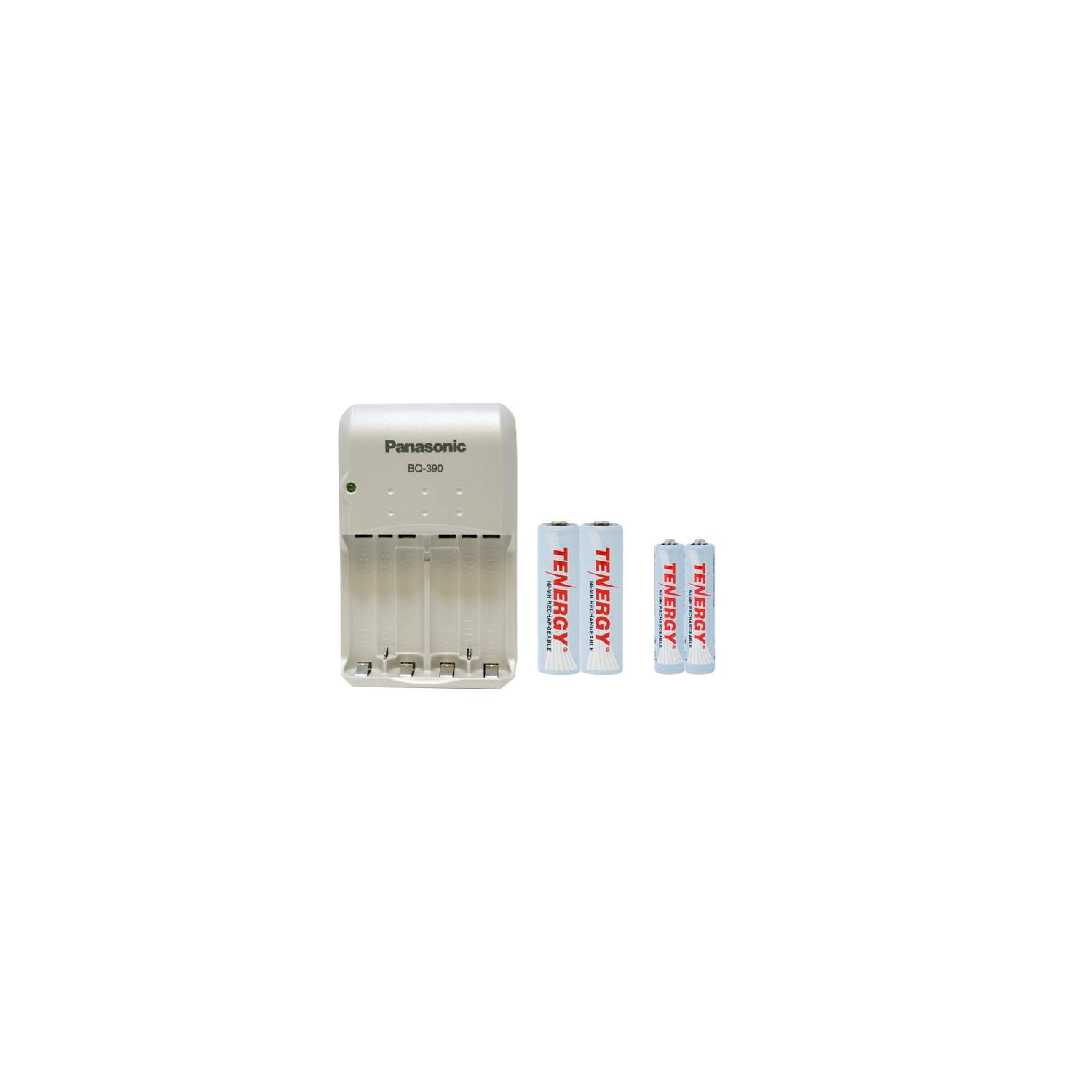 Panasonic BQ-390 Smart Battery Charger + 2 AA (2500 mAh) + 2 AAA (1000 mAh) Tenergy NiMH Rechargeable Batteries