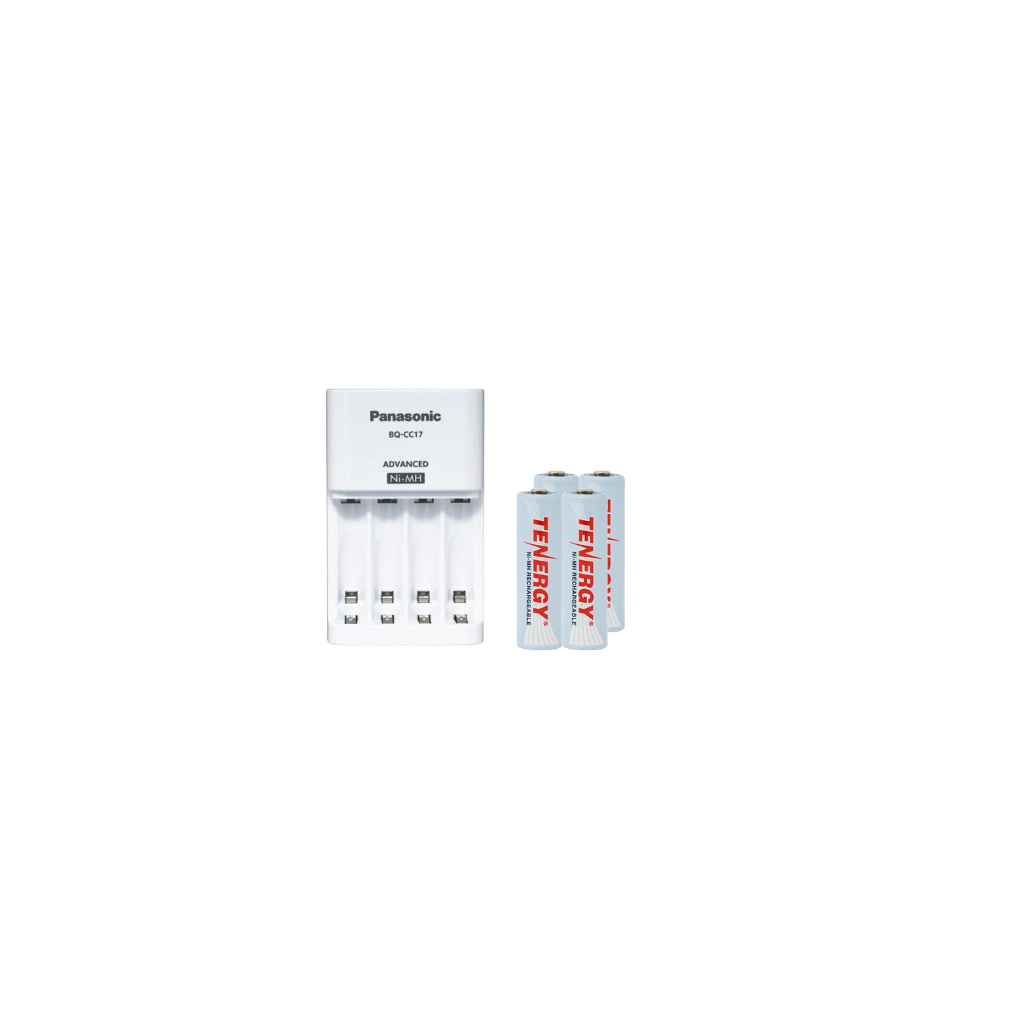 Panasonic BQ-CC17 Smart Battery Charger + 4 AA Tenergy NiMH Rechargeable Batteries (2500 mAh)