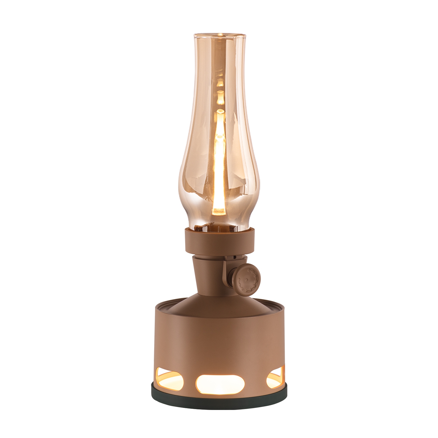 Tubicen Rechargeable LED Oil Lantern, 4000mAh Battery Operated Flameless LED Kerosene Lamp, Cordless Desk Lantern Kerosene Light, Blow/Tilt Off Control, 10-Way Dimmable Table Lamp, Brown
