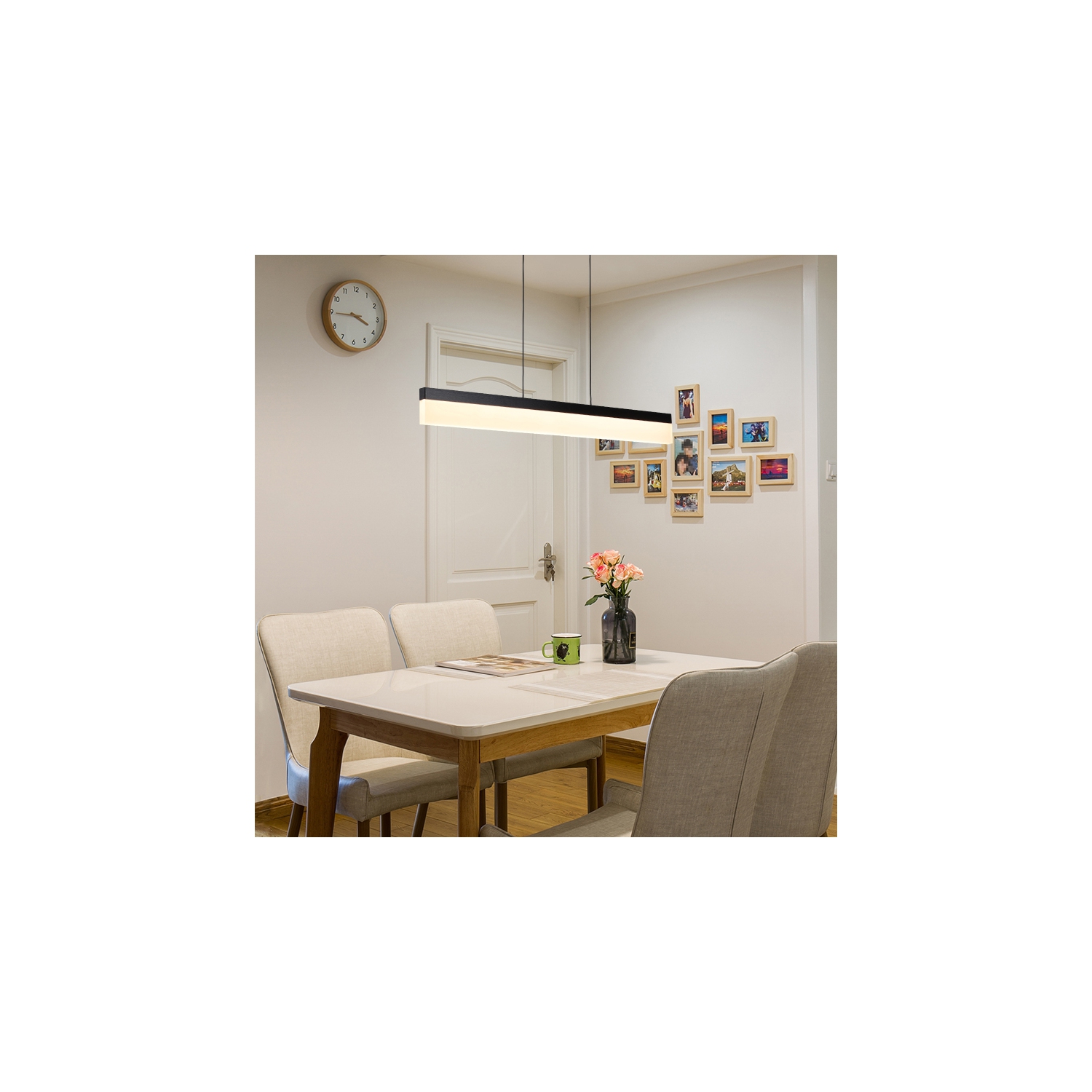 Suspension linéaire à DEL Tubicen, luminaire suspendu à intensité réglable de 17 W pour salle à manger, hauteur réglable de 11.8 à 68.9 po, lampe