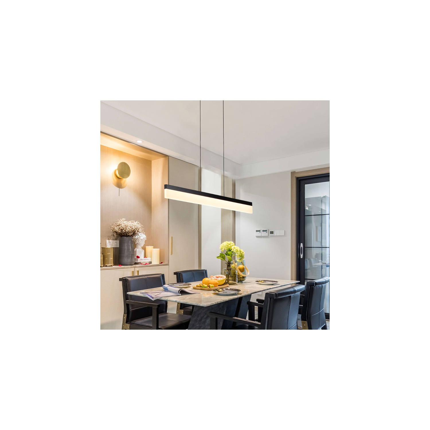 Suspension linéaire à DEL Tubicen, luminaire suspendu à intensité réglable de 17 W pour salle à manger, hauteur réglable de 11.8 à 68.9 po, lampe