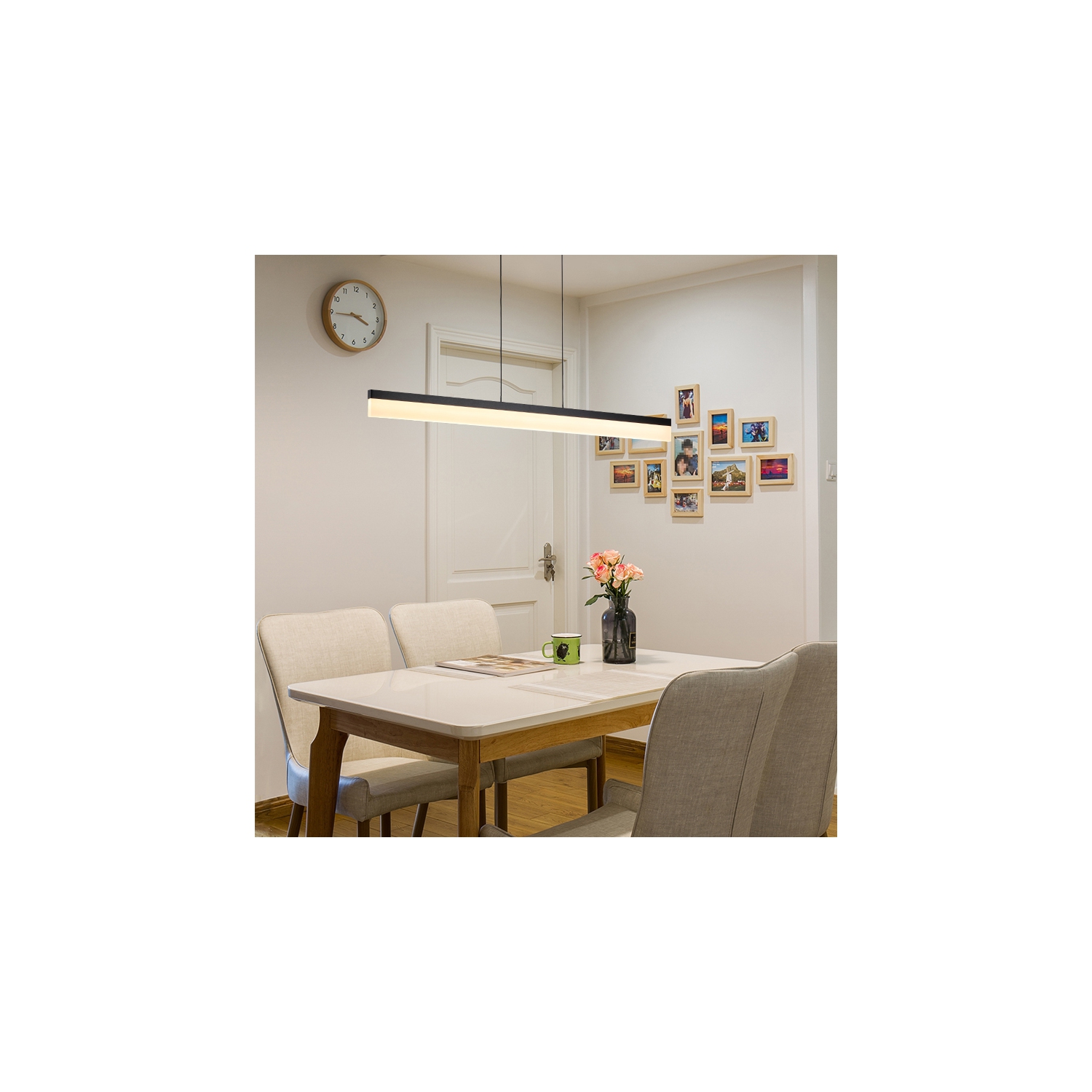 Suspension linéaire à DEL Tubicen, luminaire à DEL de 20 W à intensité réglable pour salle à manger, 11.8 à 68.9 po à hauteur réglable, 47.2 po L,