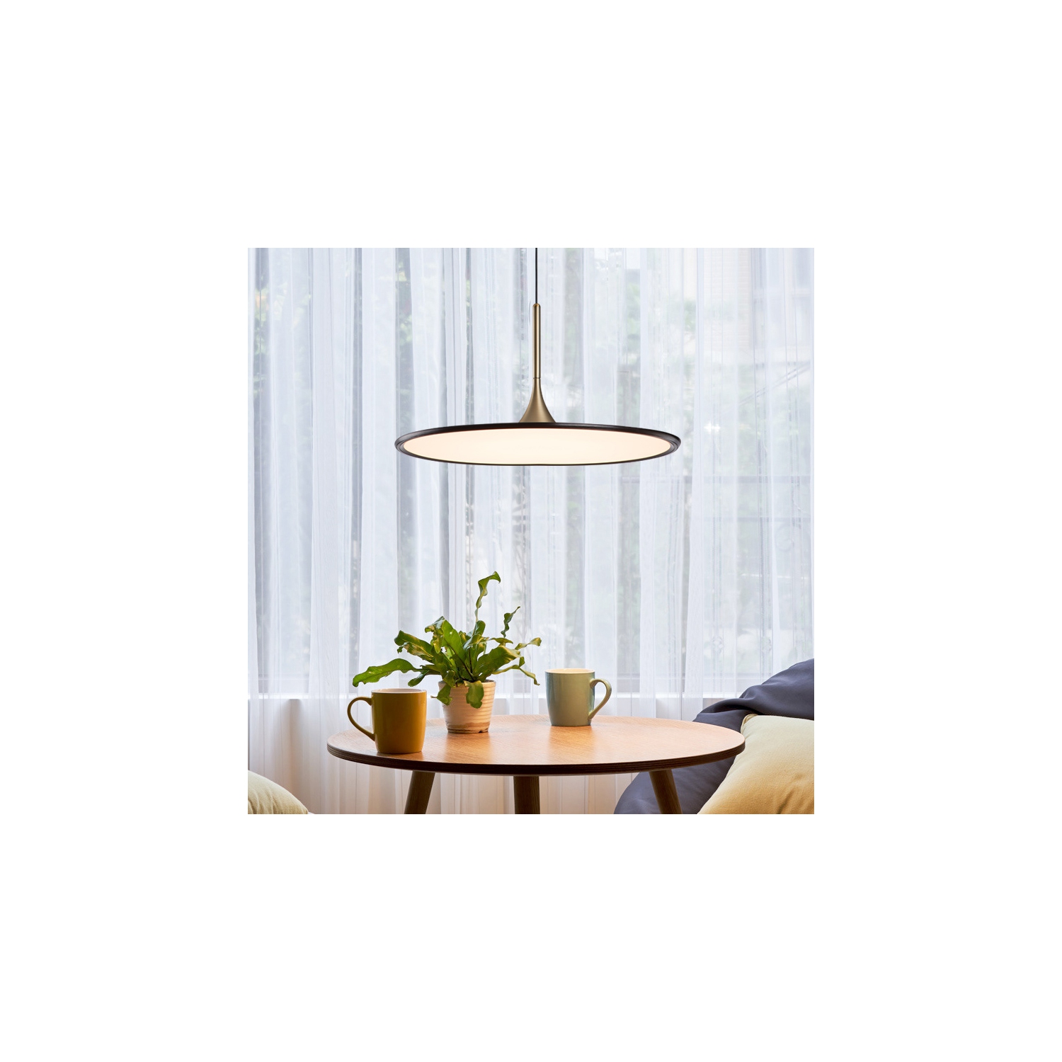 Tubicen LED Dimmable Pendant Light, D15.7 inch Ceiling Hanging Lamp, Ultrathin Disc Sleek Dining Room Light Fixtures, 15.7''-78.3'' Height Adjustable Modern Ceiling Light, 23W